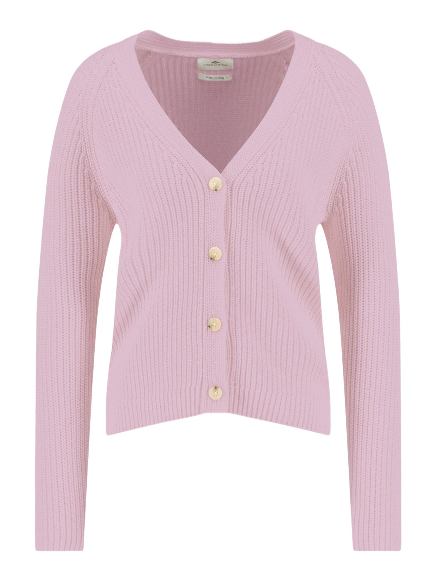 FYNCH-HATTON Strickjacke rosa,Casual,Baumwolle,Strukturiert,V-Ausschnitt,Lang,Regular Fit