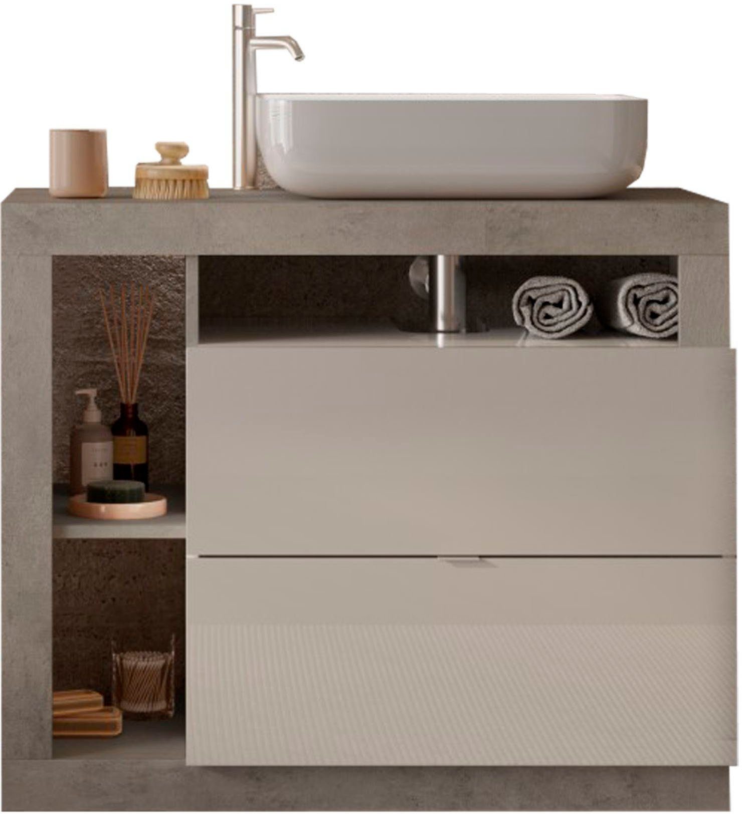 welltime Waschtisch Hamburg, 2 Schubkästen, Breite 92 cm, Soft-Close, inkl. Keramik-Aufsatzbecken