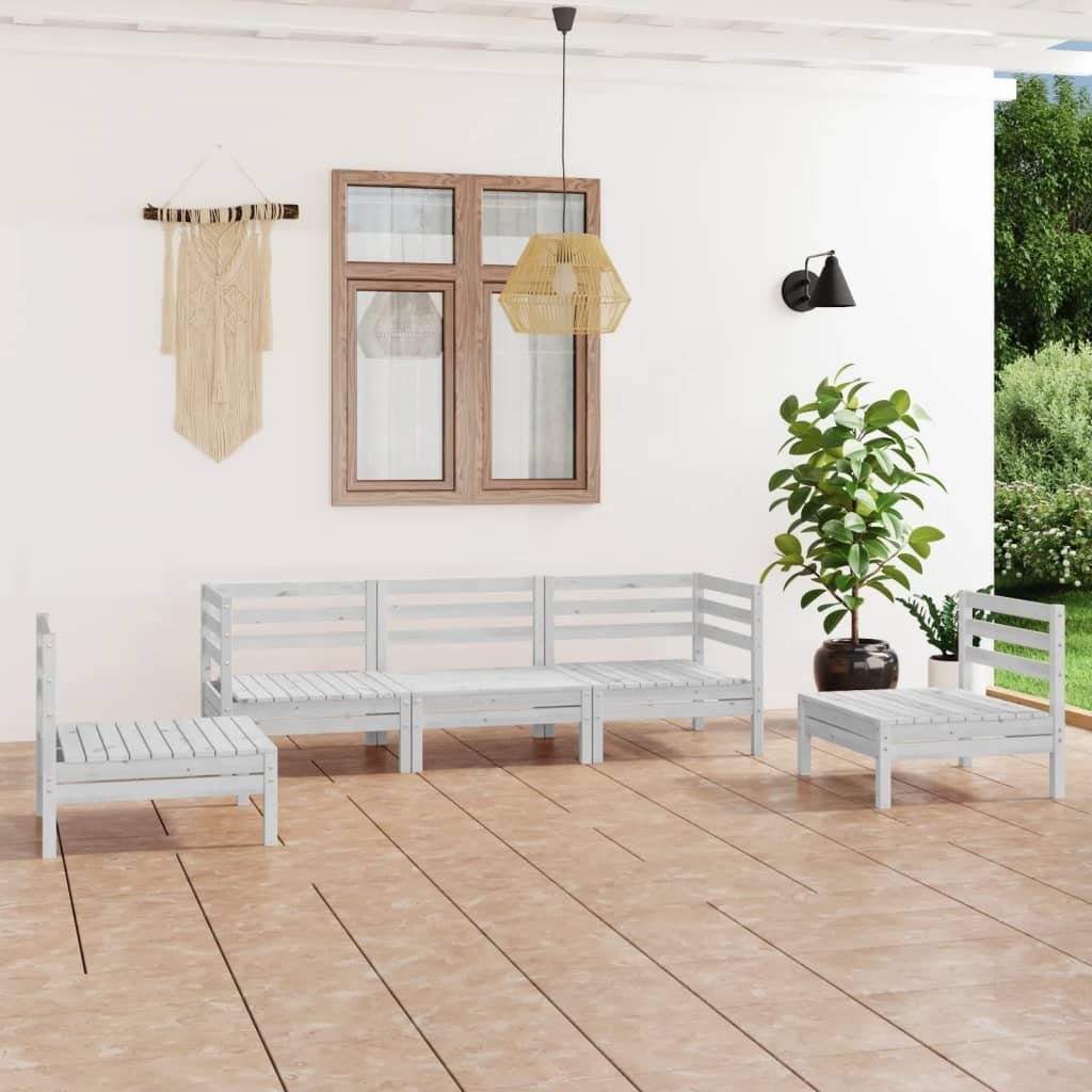 Garten-Lounge-Set vidaXL Massivholz, 5-tlg. Weiß Kiefer (1-tlg) Gartenlounge-Set
