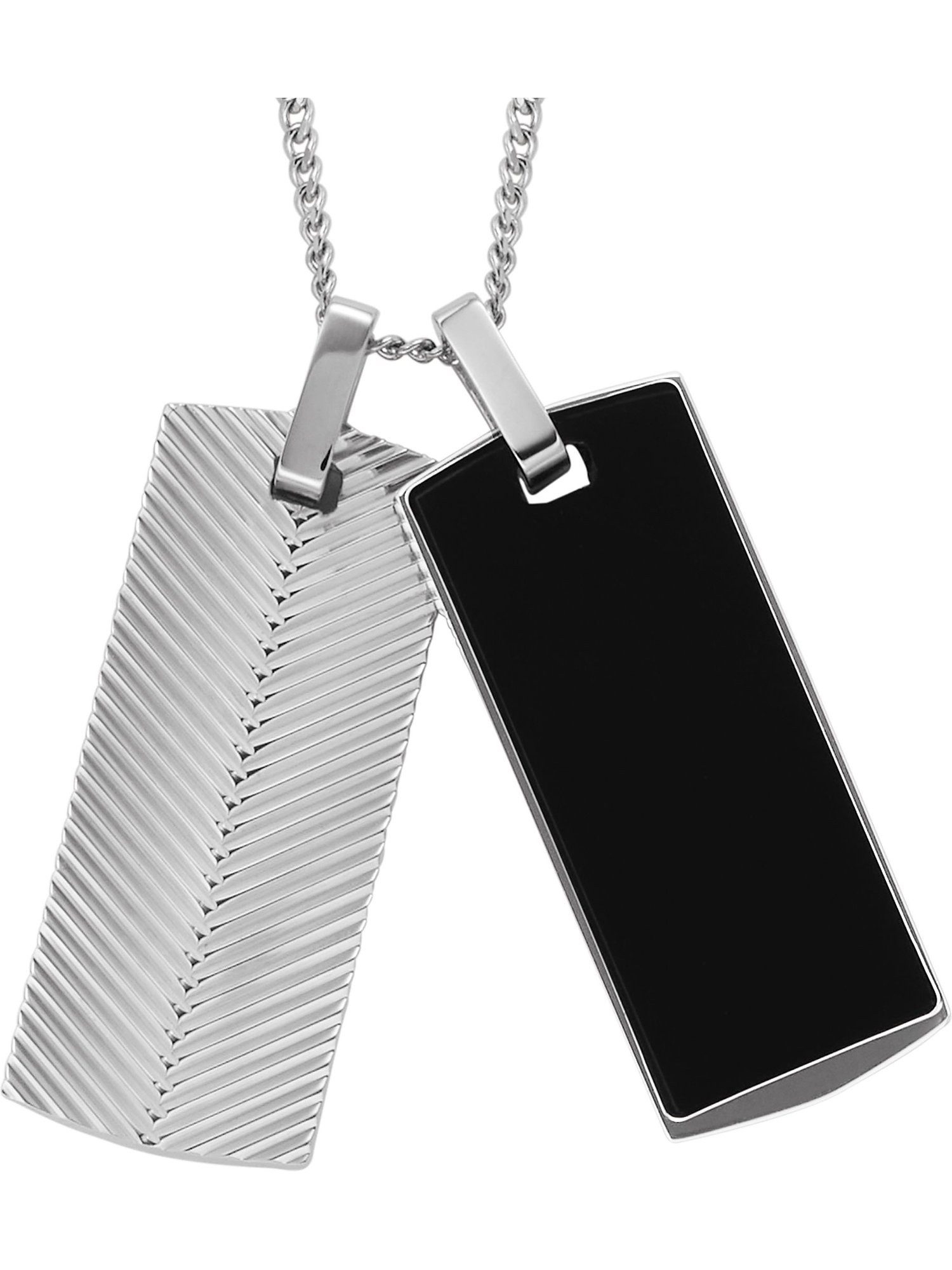 Collier Fossil Herren-Kette Edelstahl Onyx