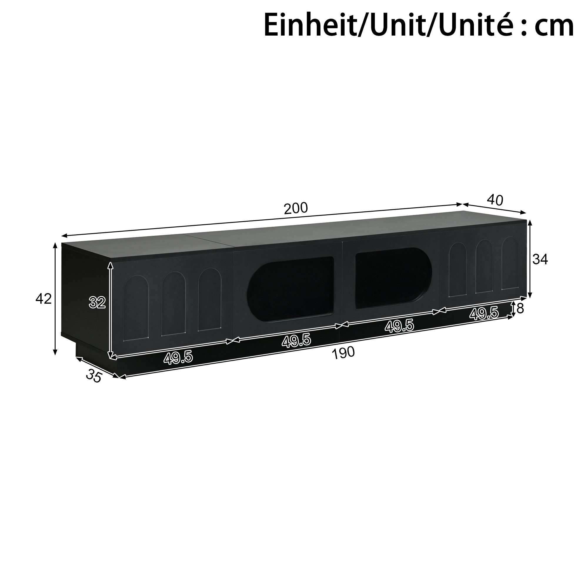 Merax Lowboard mit LED-Beleuchtung und APP-Steuerung, Fernsehtisch Fernsehschrank (1 St., 200 x 40 x 42 cm), TV-Schrank mit 2 Glastüren, 2 Türen mit Bogenrelief – Bild 5 von 5