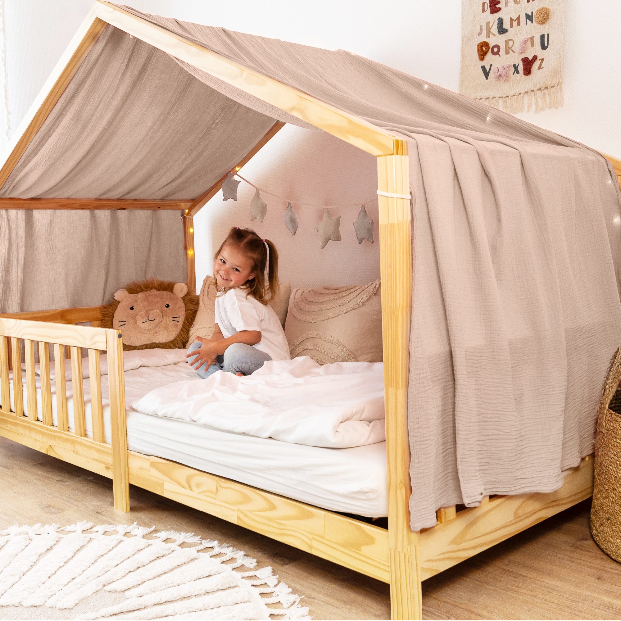 lilimaus Betthimmel Himmel für Hausbett aus Musselin - Länge 320, 360 oder 420 cm (1-tlg), macht das Hausbett zur Kuschelhöhle - weicher, luftiger Musselin