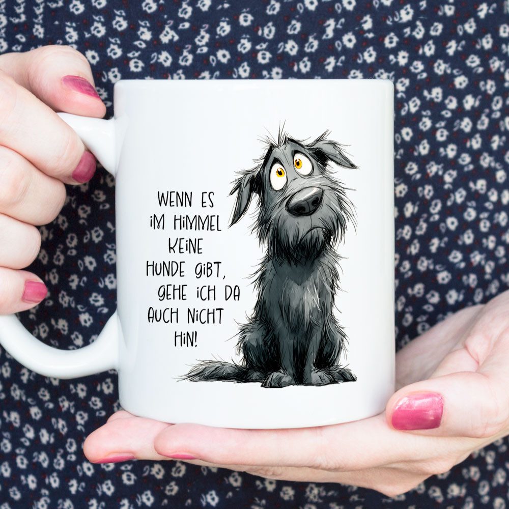 Cadouri Tasse 'Hunde im Himmel' Kaffeetasse mit Spruch - für Hundefreunde, Keramik, mit Hundespruch, beidseitig bedruckt, handgefertigt, Geschenk, 330 ml