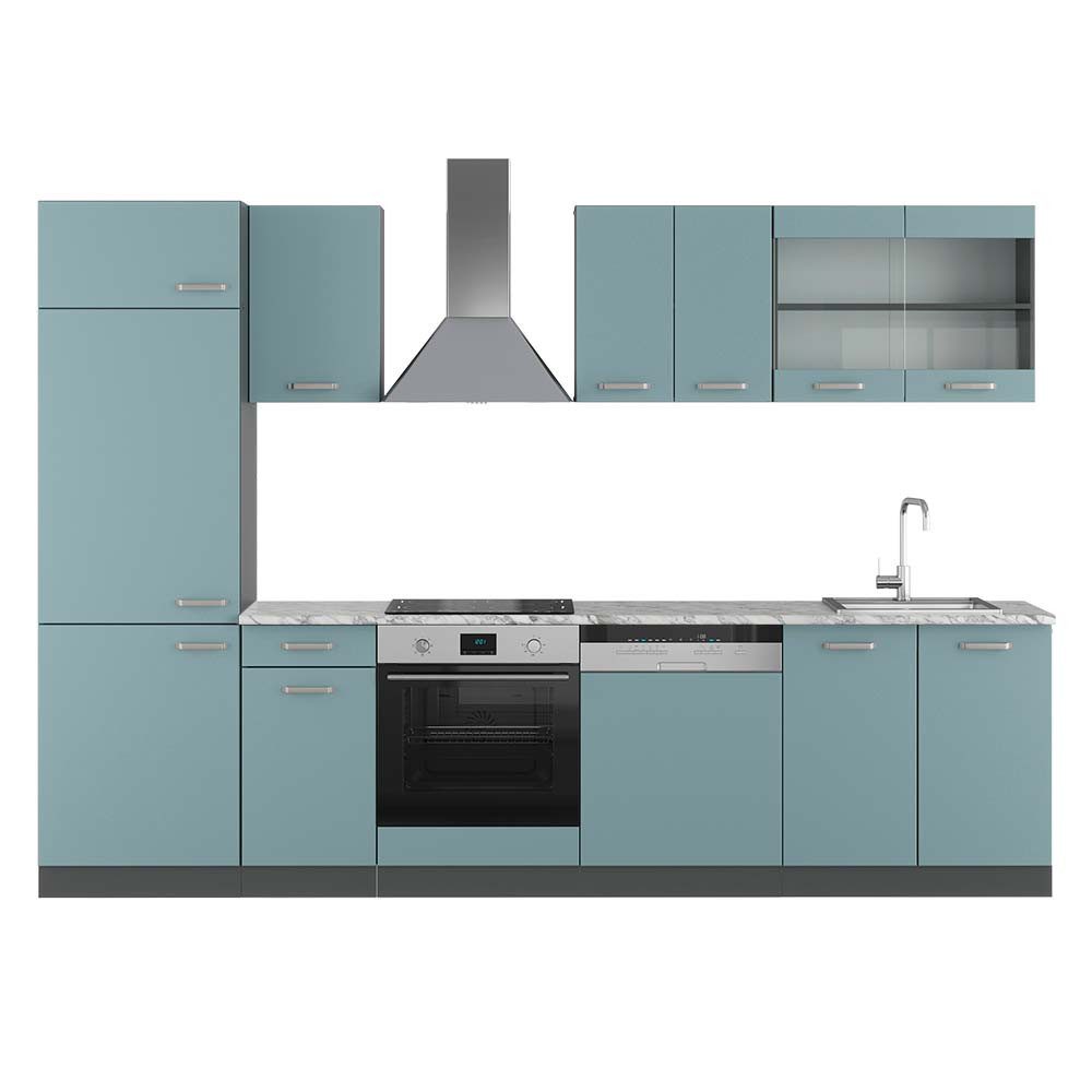 Vicco Küchenzeile R-Line, Blau-Grau/Anthrazit, 300 cm, günstig online kaufen