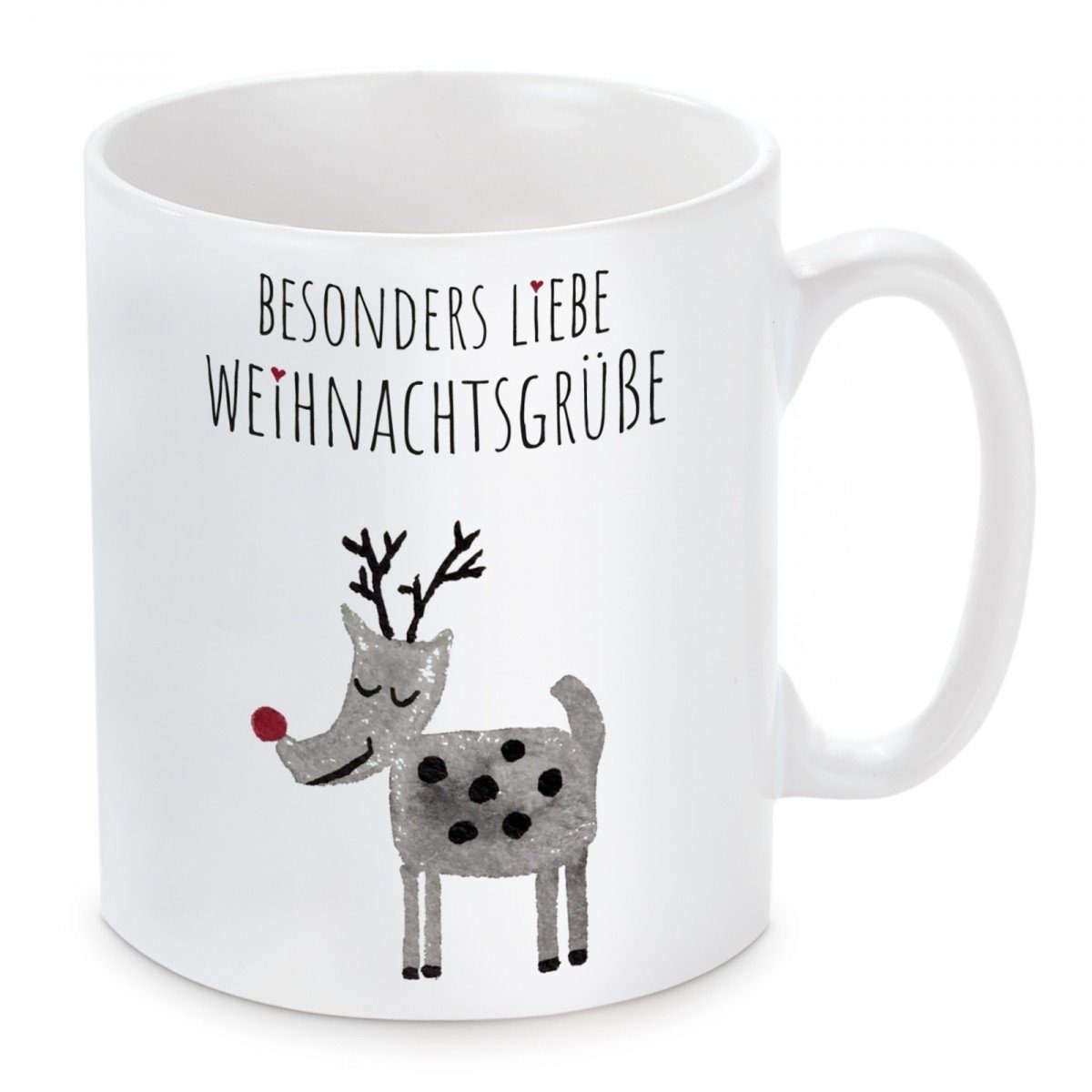 Keramik, liebe Herzbotschaft mit Motiv Besonders Weihnachtsgrüße, Tasse mikrowellengeeignet und Kaffeetasse Kaffeebecher spülmaschinenfest