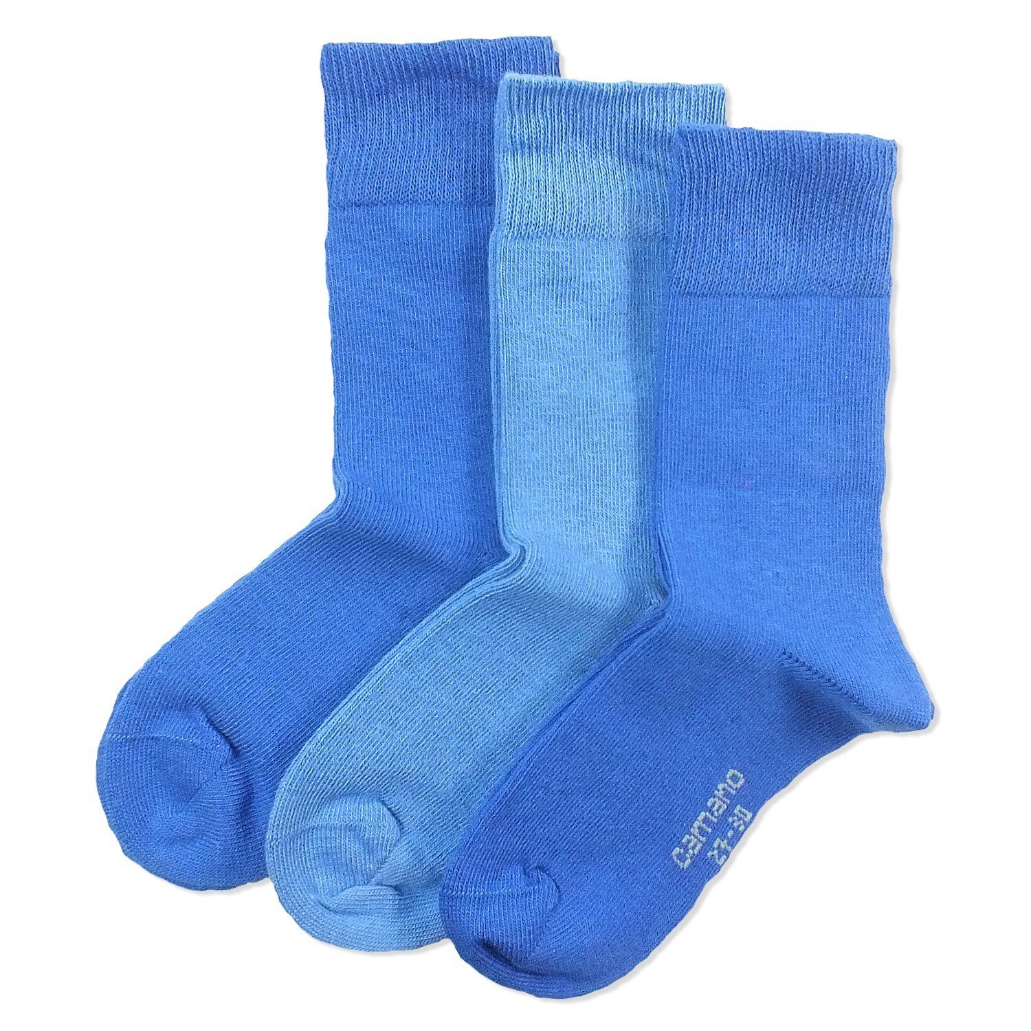 Camano Langsocken 69 CA3701 Kinder Jungen Paar) prussian Baumwolle, 3 3-Paar, (Packung, Socken, mit blue Kindersocken Mädchen &