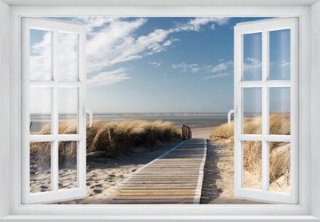 murimage® Fototapete Fototapete Strand Meer 183 x 127 cm Ostsee Nordsee Strand Dünen Ausblick Fenster Ozean Tapete inklusive Kleister