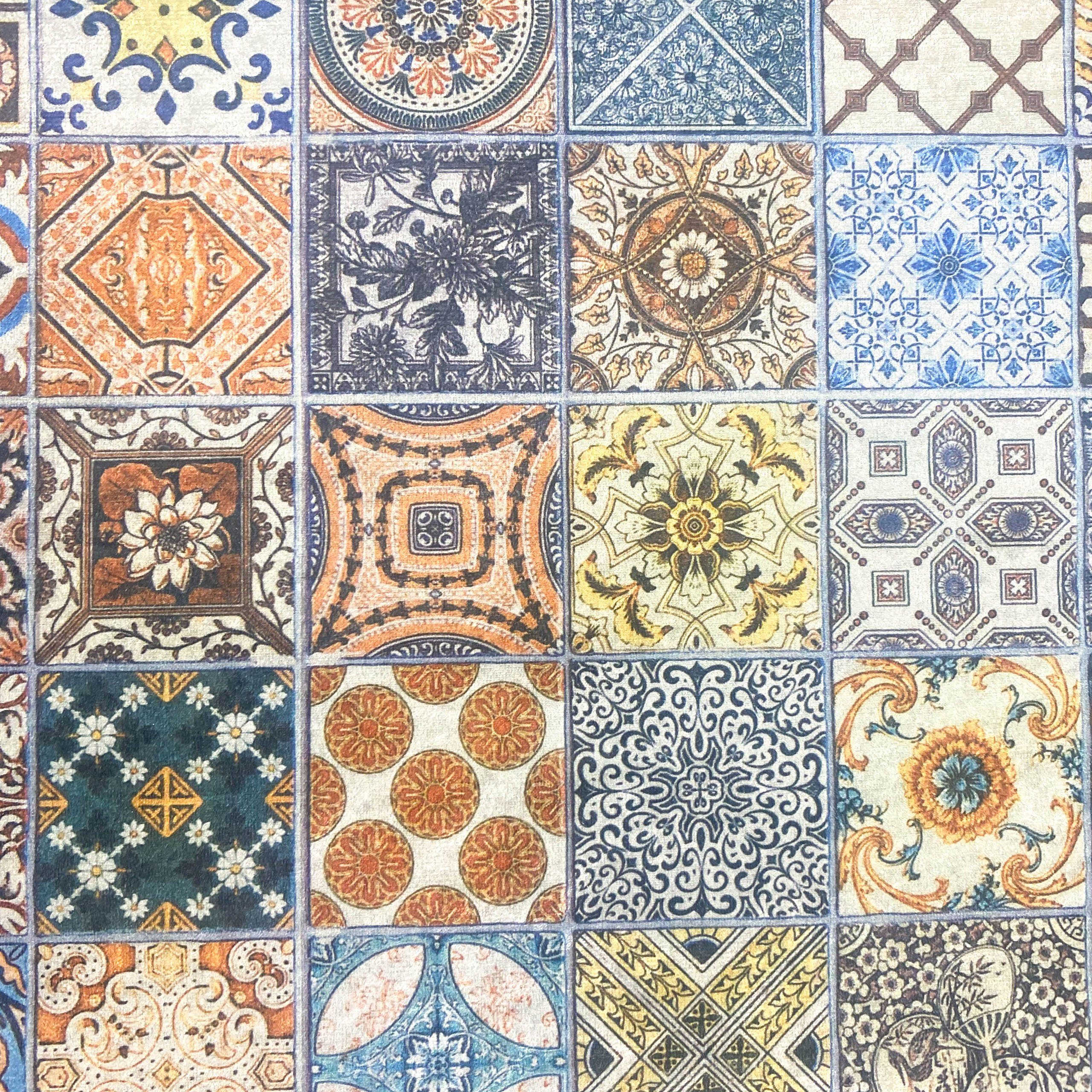 Küchenläufer rechteckig, bunt Carpetia, mm Teppich mit Teppich bunt blau Fliesenmuster, Höhe: waschbar 5