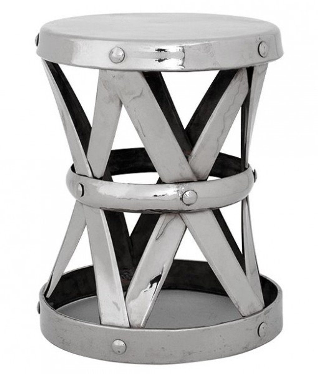 Casa Padrino Beistelltisch Designer Edelstahl Silber 53cm, Luxus Nickel / 44cm Hocker - Sitzhocker Durchmesser - Finish Beistelltisch Höhe