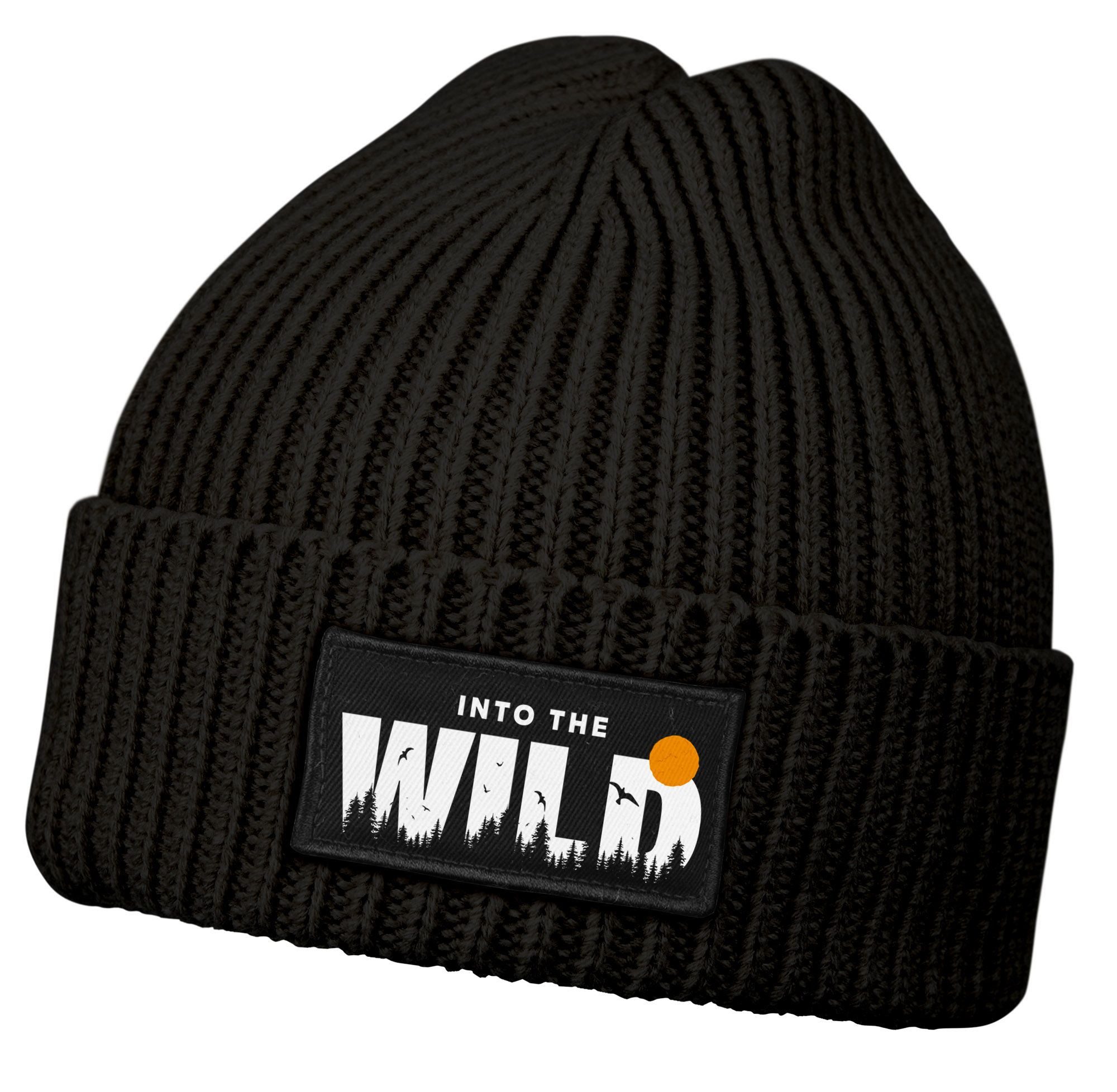Strickmütze Herren Beanie Wintermütze mit Patch Aufdruck Print Strickmütze