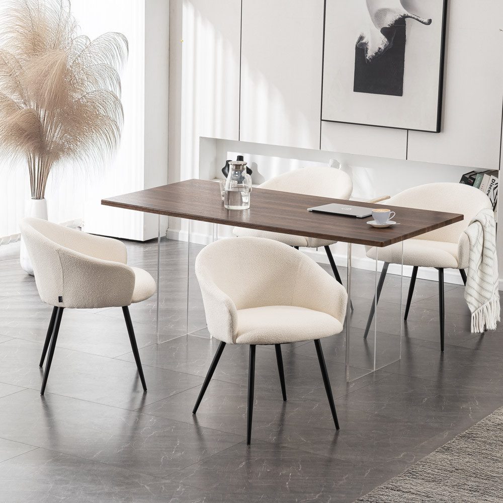 HOME DELUXE Esszimmerstuhl Polsterstuhl CELESTE Bouclé Weiß - Mengenauswahl günstig online kaufen