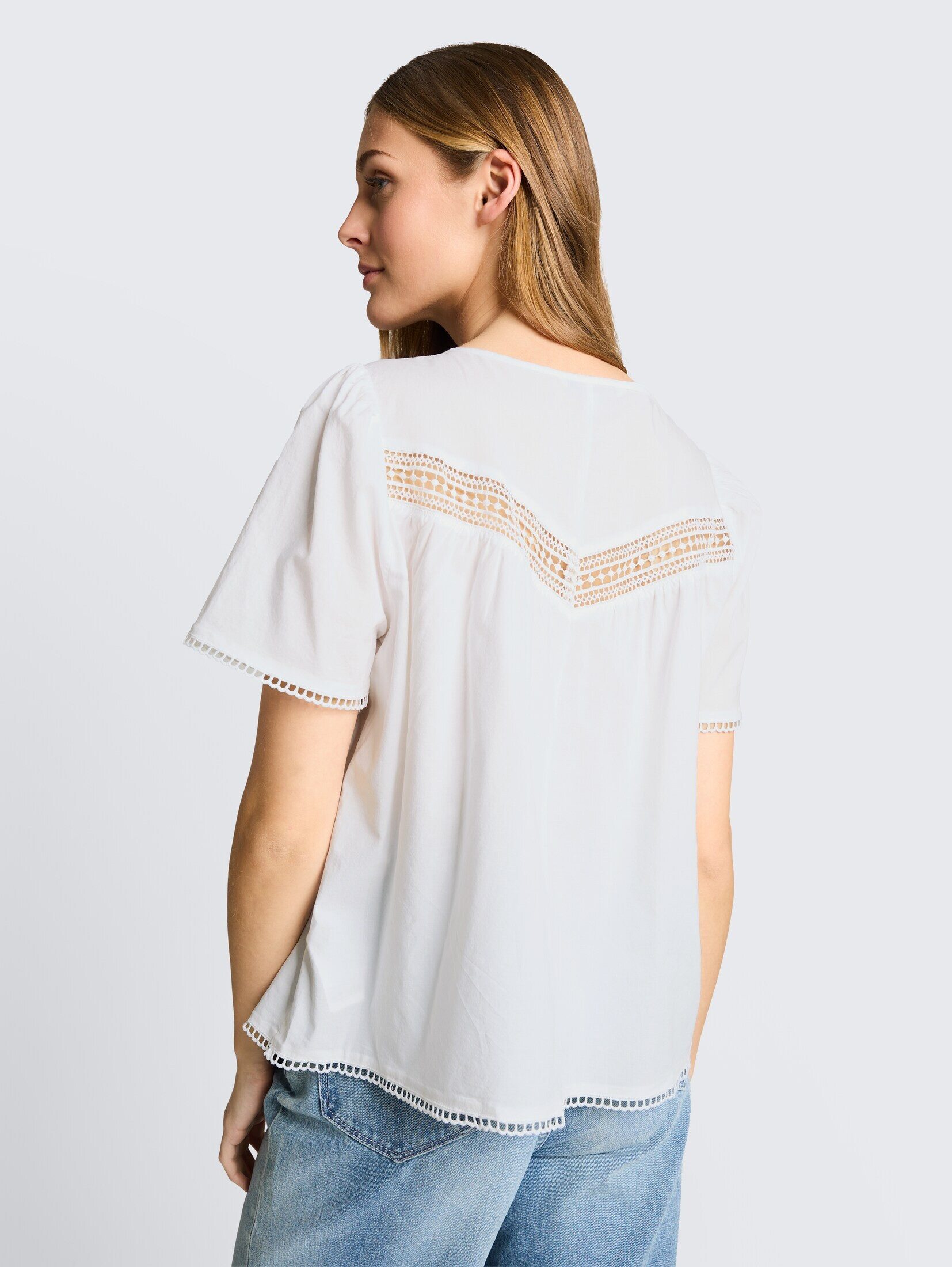 TOM TAILOR Denim Kurzarmbluse Blusen & Shirts Bluse mit Häkel-Details
