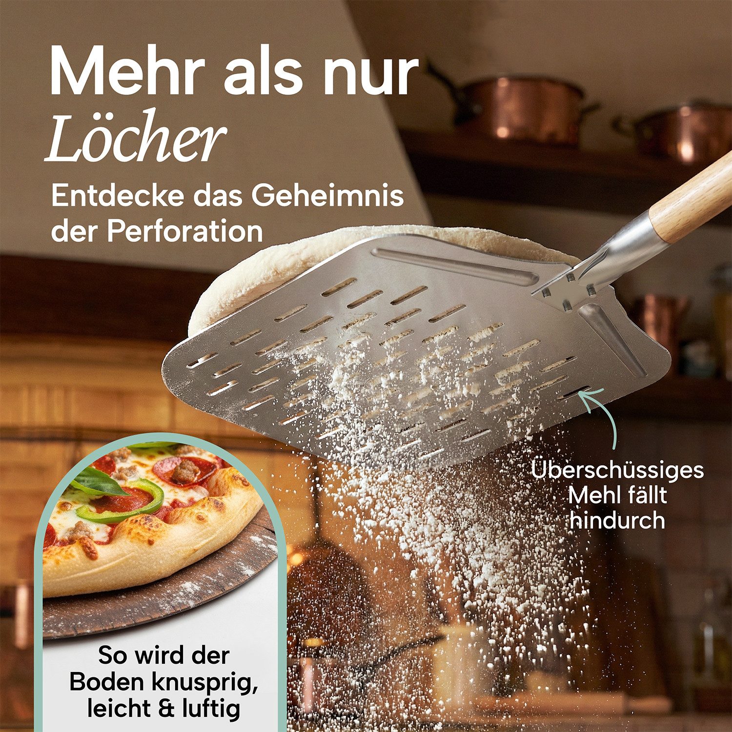 Blumtal Pizzaschieber Pizzaschaufel mit großer Fläche und abnehmbaren Griff, 30,5cm x 30,5cm – Bild 4 von 5