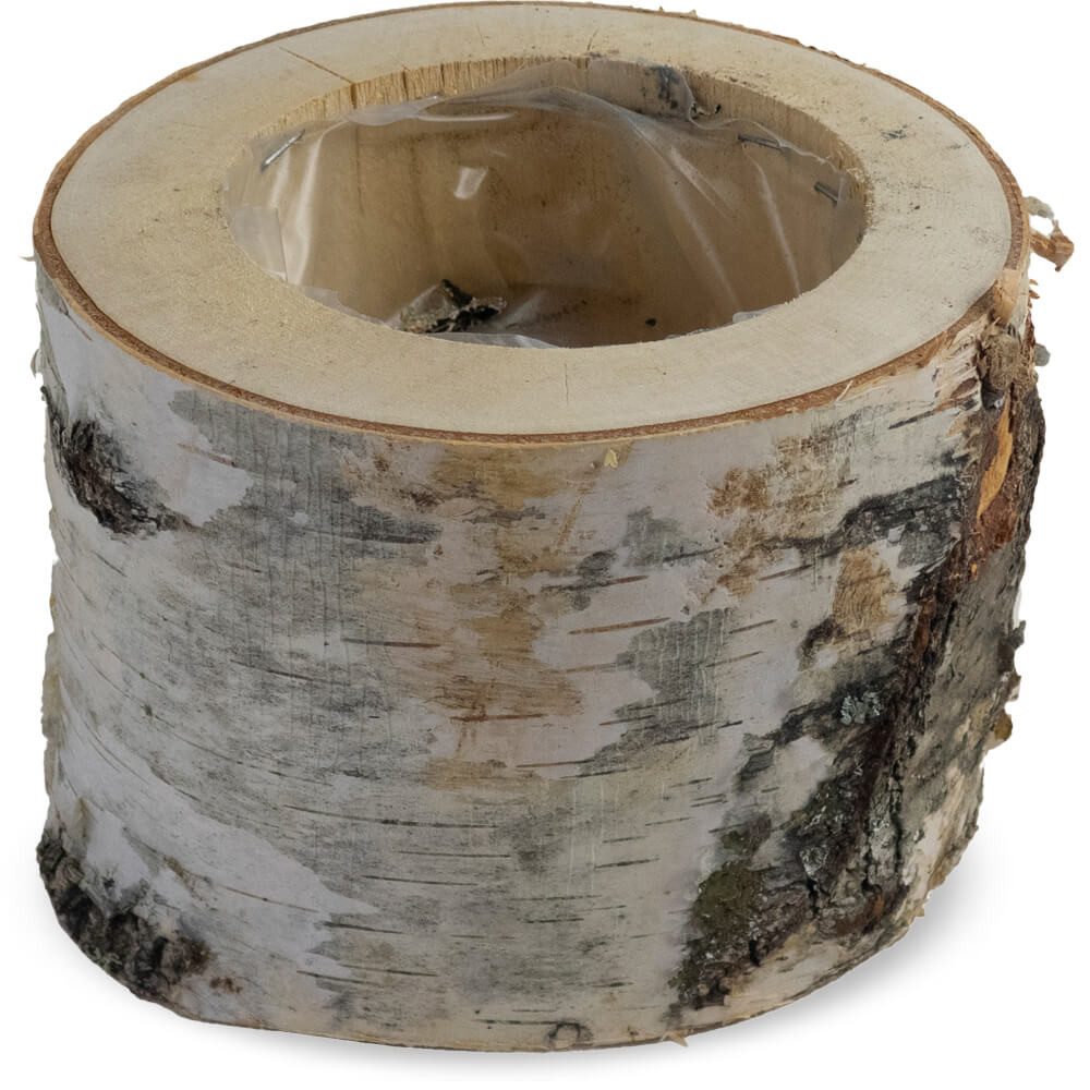 matches21 HOME & HOBBY Blumentopf Pflanztopf Birkenstamm mit Plastikbecher 1 Stk Ø 16-19x16 cm (1 St)