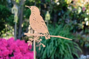 ILLUMINO Gartenfigur Gartenstecker Dekostecker Glücksvogel Star Stahl Rost Naturrost Vogel Deko für den Garten