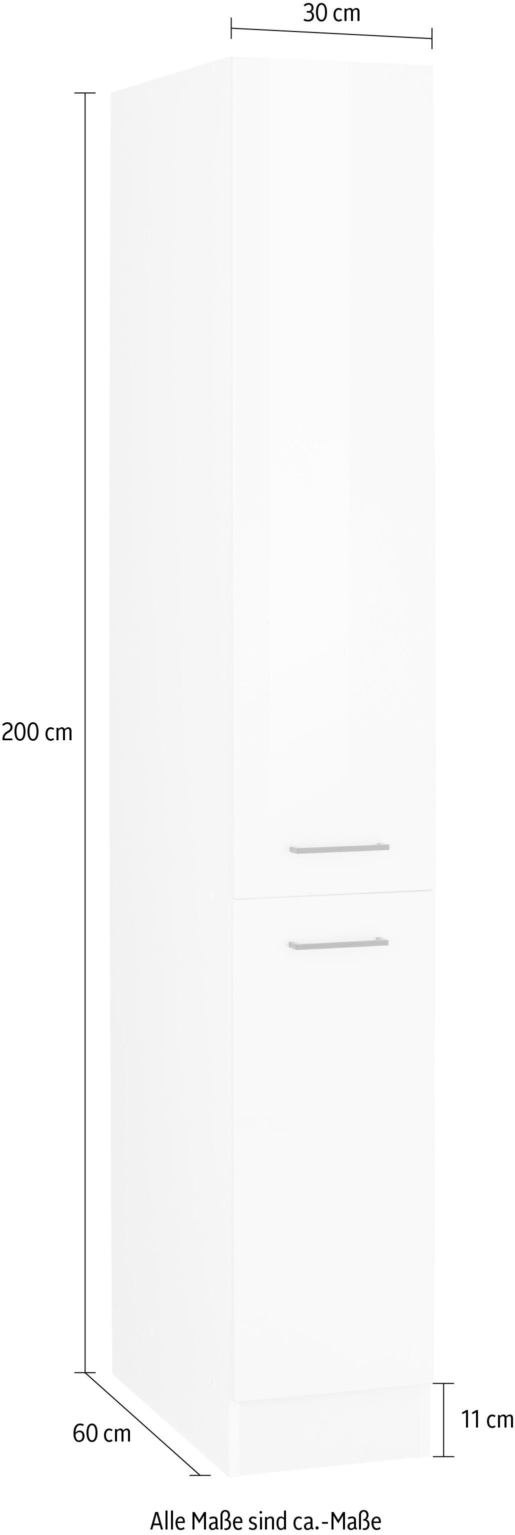HELD MÖBEL Apothekerschrank Trier mit weiß 200 2 hoch, Hochglanz/weiß breit, weiß cm und 30 cm 5 Auszügen Ablagen 