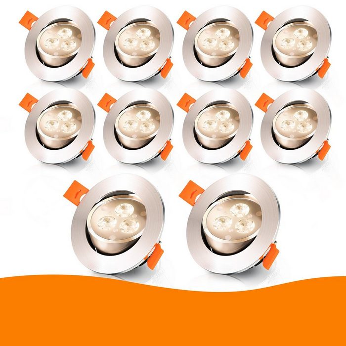 Clanmacy LED Einbauleuchte 3W LED Einbaustrahler LED Einbauspot Warmweiß 10er LED Deckenlampe