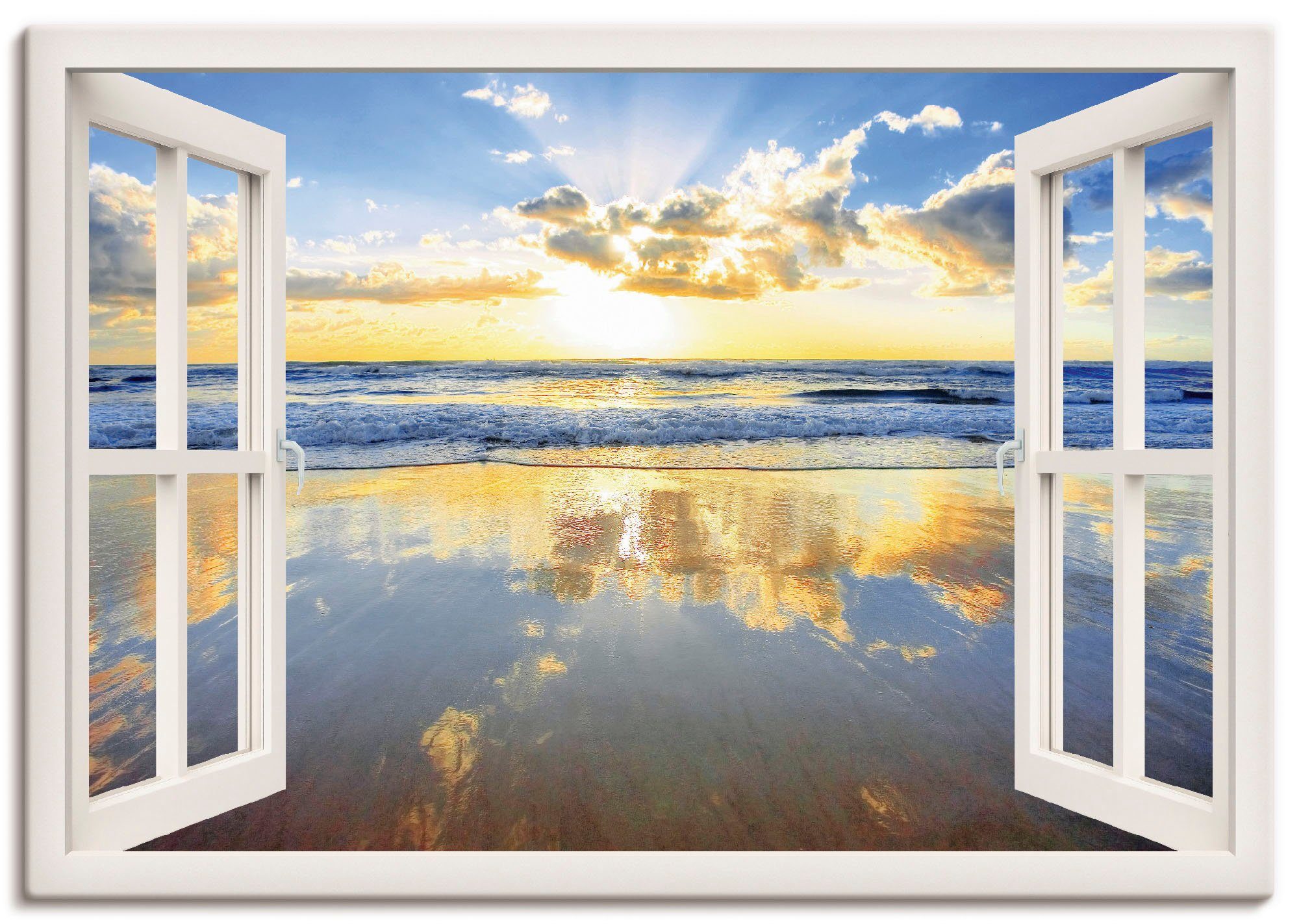 Artland Wandbild Fensterblick Sonnenaufgang Ozean, Fensterblick (1 St), als Leinwandbild, Wandaufkleber oder Poster in versch. Größen