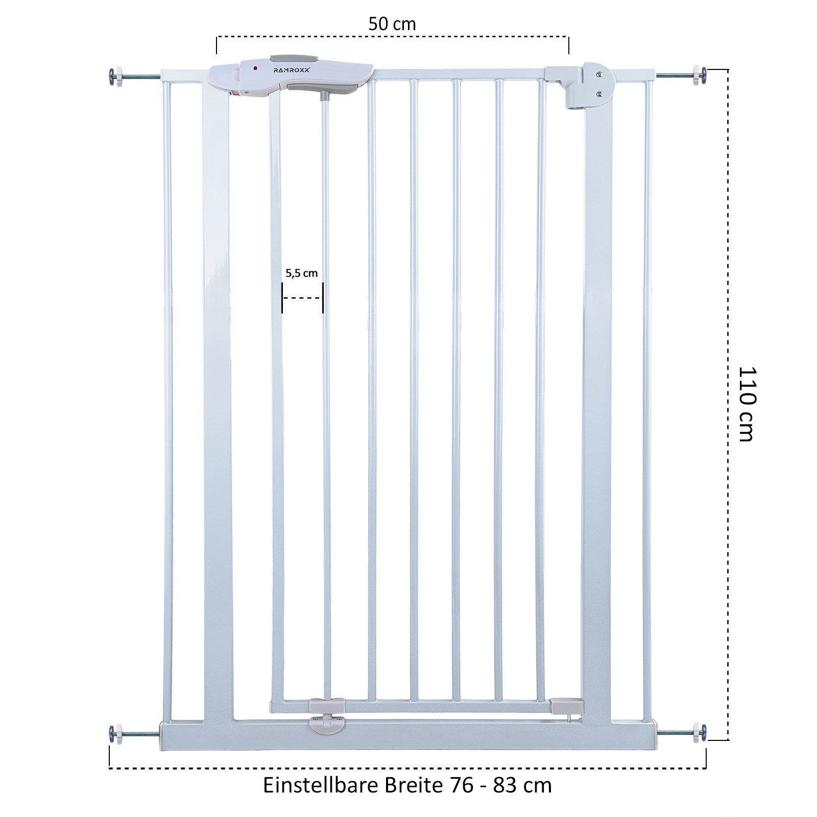 RAMROXX Treppenschutzgitter Absperrgitter weiß für 75-85cm Durchgang 110cm Hoch