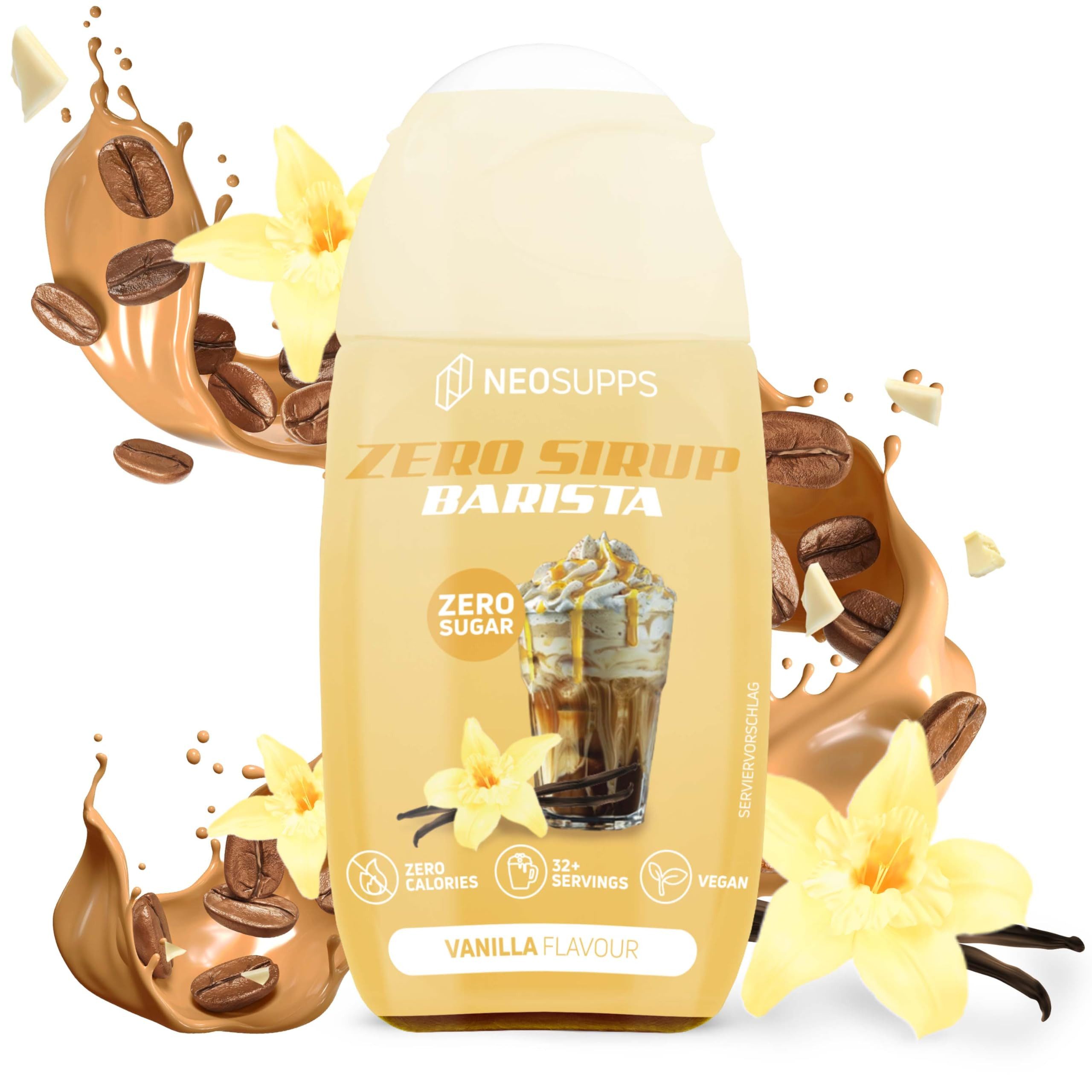 Neosupps Zero Sirup Barista, Vanilla Geschmack, 65 ml Vegan Sirup, 65 ml, Ohne Zucker, Ohne Kalorien