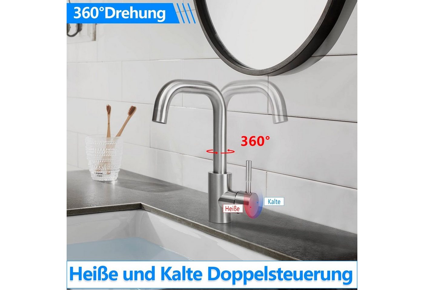 Thumbnail - Nettlife Küchenarmatur Wasserhahn Bad Waschtischarmatur Hochdruck Edelstahl Badarmatur (1-St., Mischbatterie) 360°Drehba...