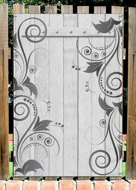 Wallario Sichtschutzzaunmatten Graue Holztür mit Schnörkelmuster