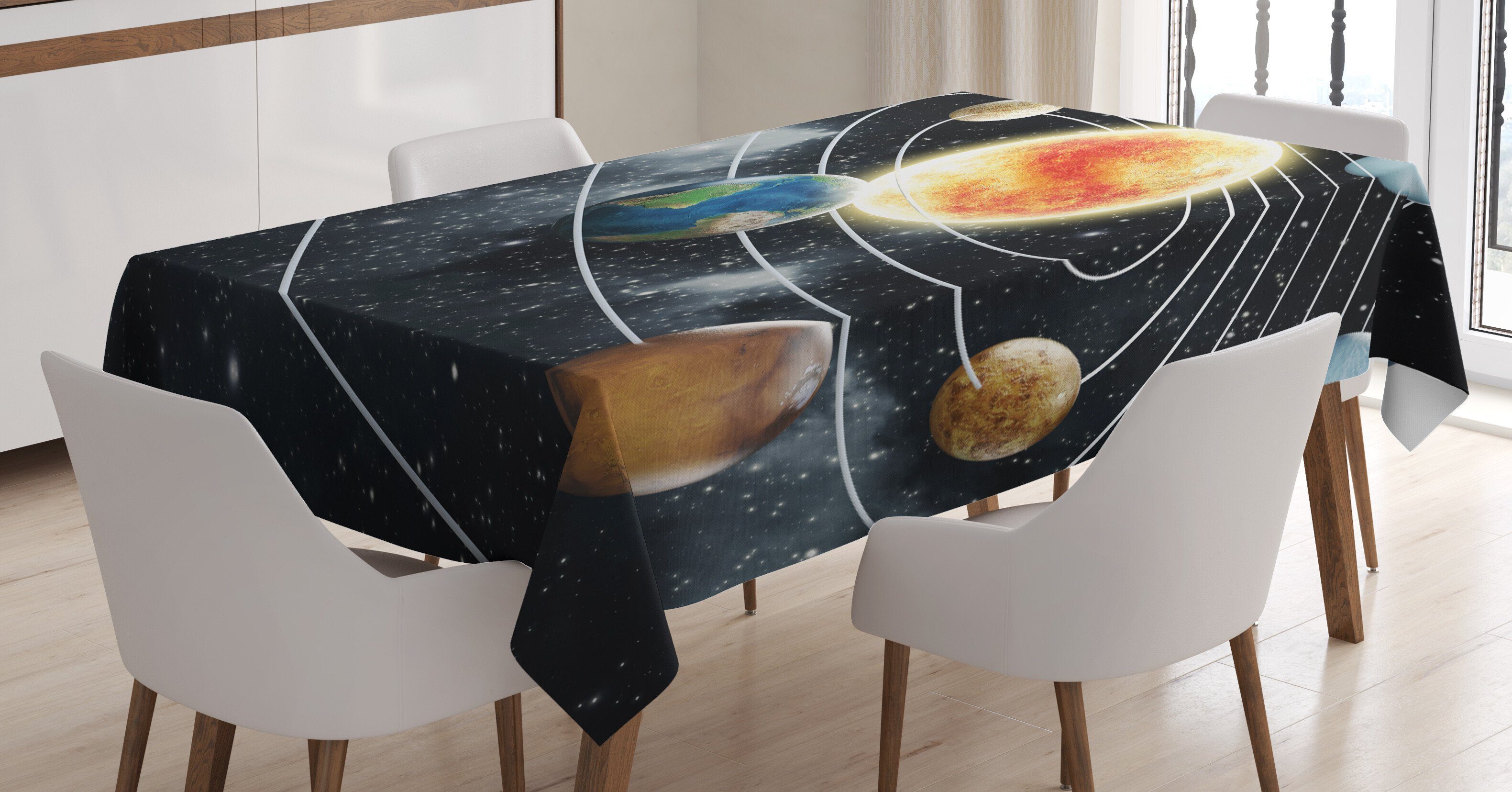 Abakuhaus Tischdecke Farbfest Waschbar Weltraum Klare Sonnensystem-Planeten geeignet den Für Außen Farben, Bereich