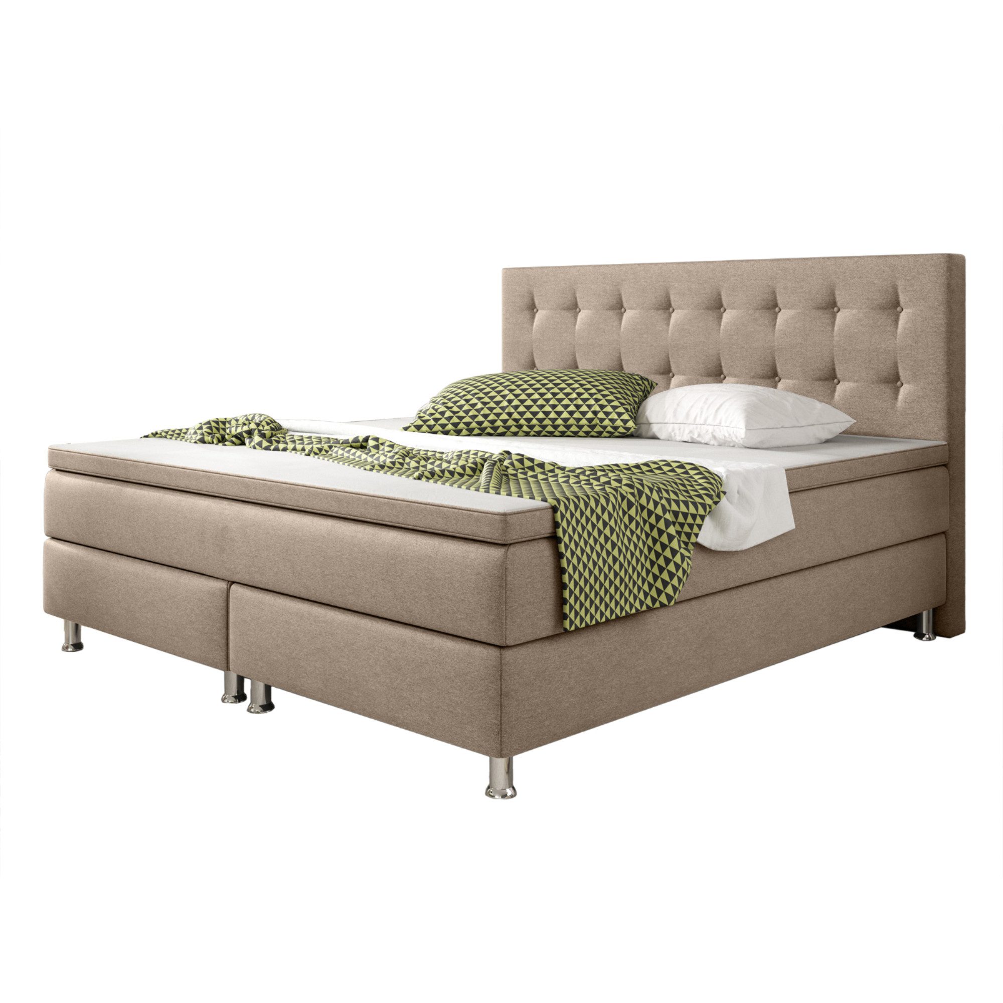 inter Boxspringbett Boxspringbett Köln Webstoff mit 7 Zonen Taschenfederkern und Topper (180x200 cm, Muddy inkl. 7 Zonen Taschenfederkernmatratzen und Topper), Taschenfederkern-Komfort, gepolstertes Kopfteil, inklusive Matratzen