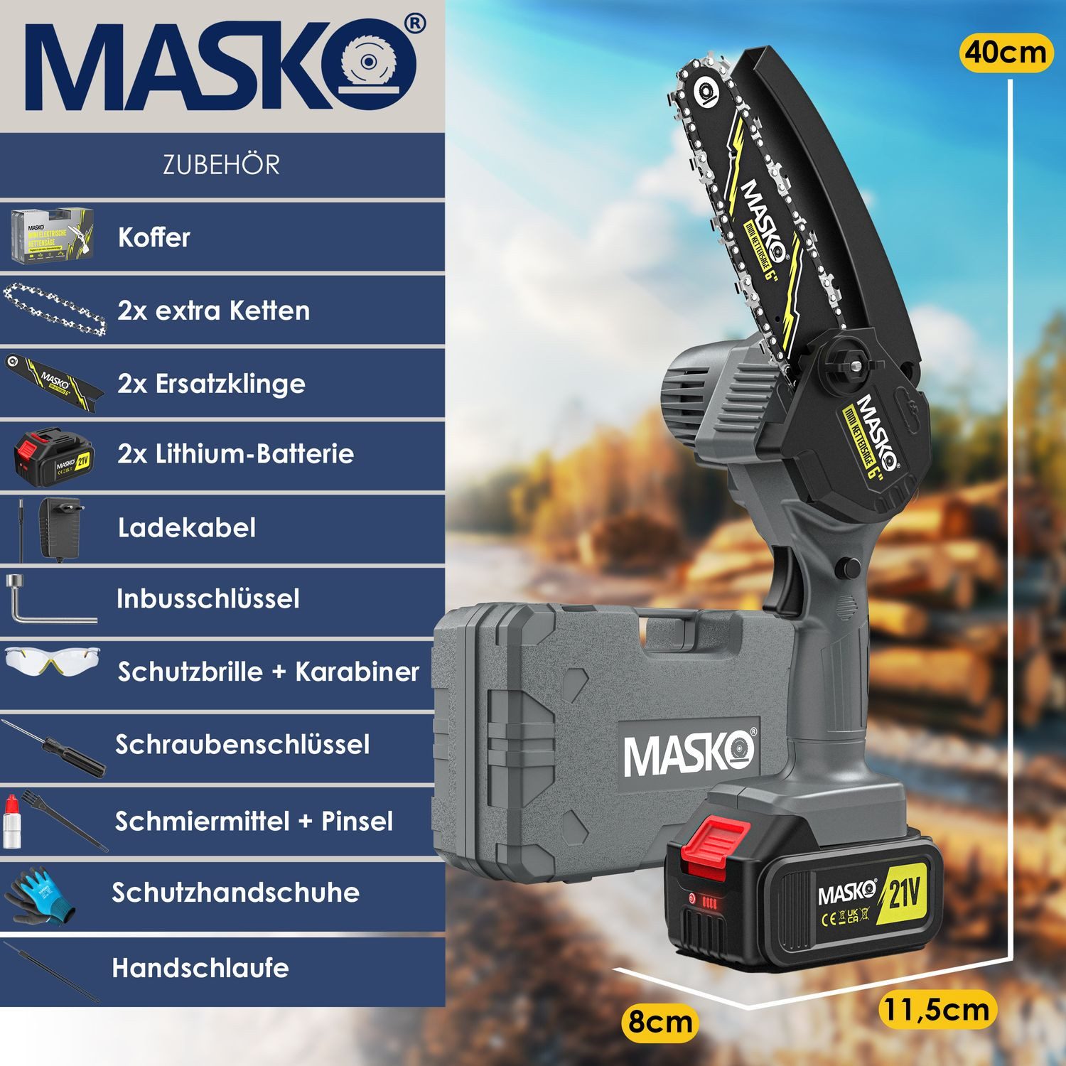 MASKO Akku-Kettensäge Mini Kettensäge 800W Elektrische Motorsäge mit Automa günstig online kaufen