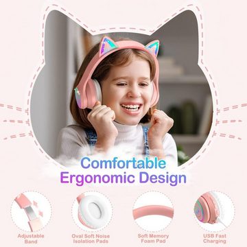LOBKIN Kundenorientierte Lösungen Kinder-Kopfhörer (3,5mm-Verkabelte oder Kabellose Dual-Modus bietet Unabhängigkeit, mit anpassbarem RGB-Lichtdesign um Katzenohren,Ohrmuscheln ermöglichen)