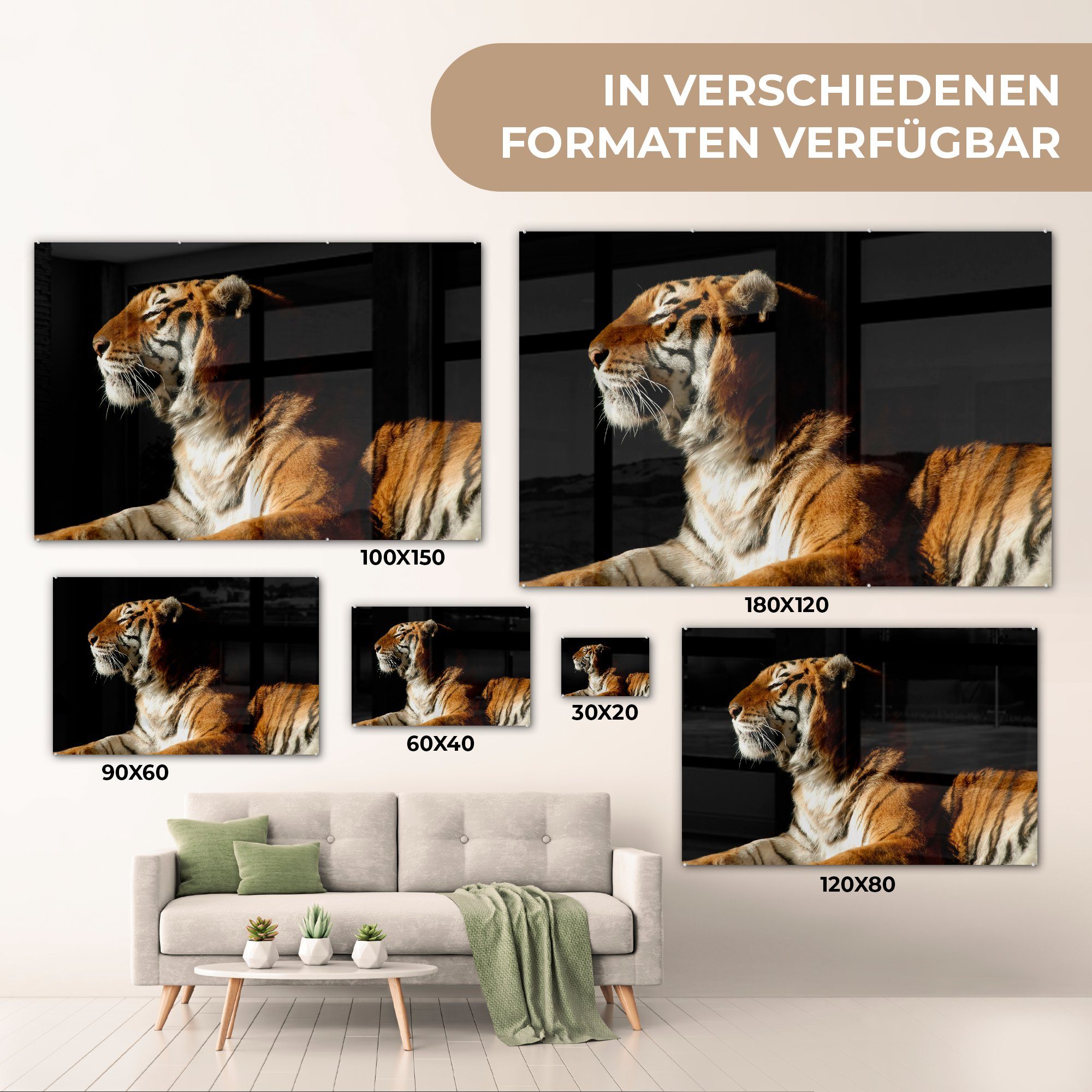 Wohnzimmer Schlafzimmer - & Tiere Tiger - MuchoWow St), Acrylglasbild Schwarz, (1 Acrylglasbilder