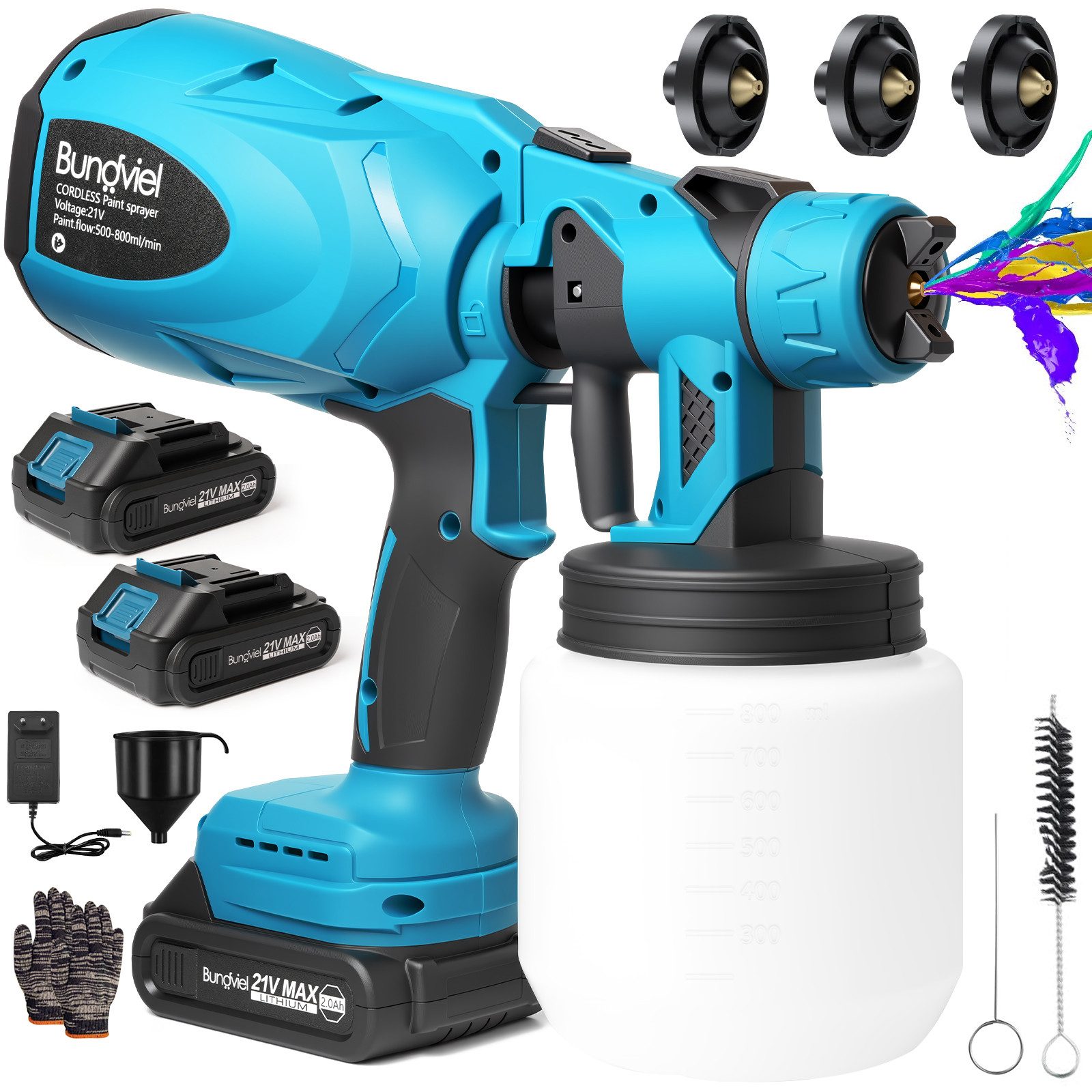 Bundviel Farbsprühgerät Farbsprühsystem Wandfarbe 400W Elektrische Farbspritzpistole 2 Akku