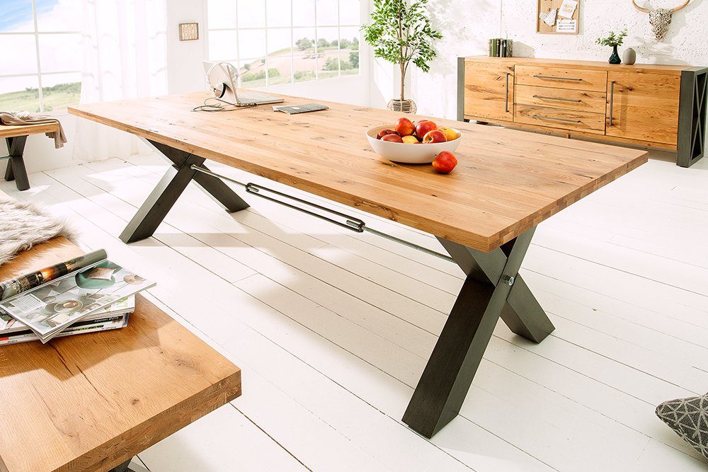 riess-ambiente Esstisch THOR 240cm natur/schwarz - Wildeiche, Holz, geölt, X-Gestell, Metall (Einzelartikel, 1-St), Industrial Design für Esszimmer – ideal für bis zu 12 Personen