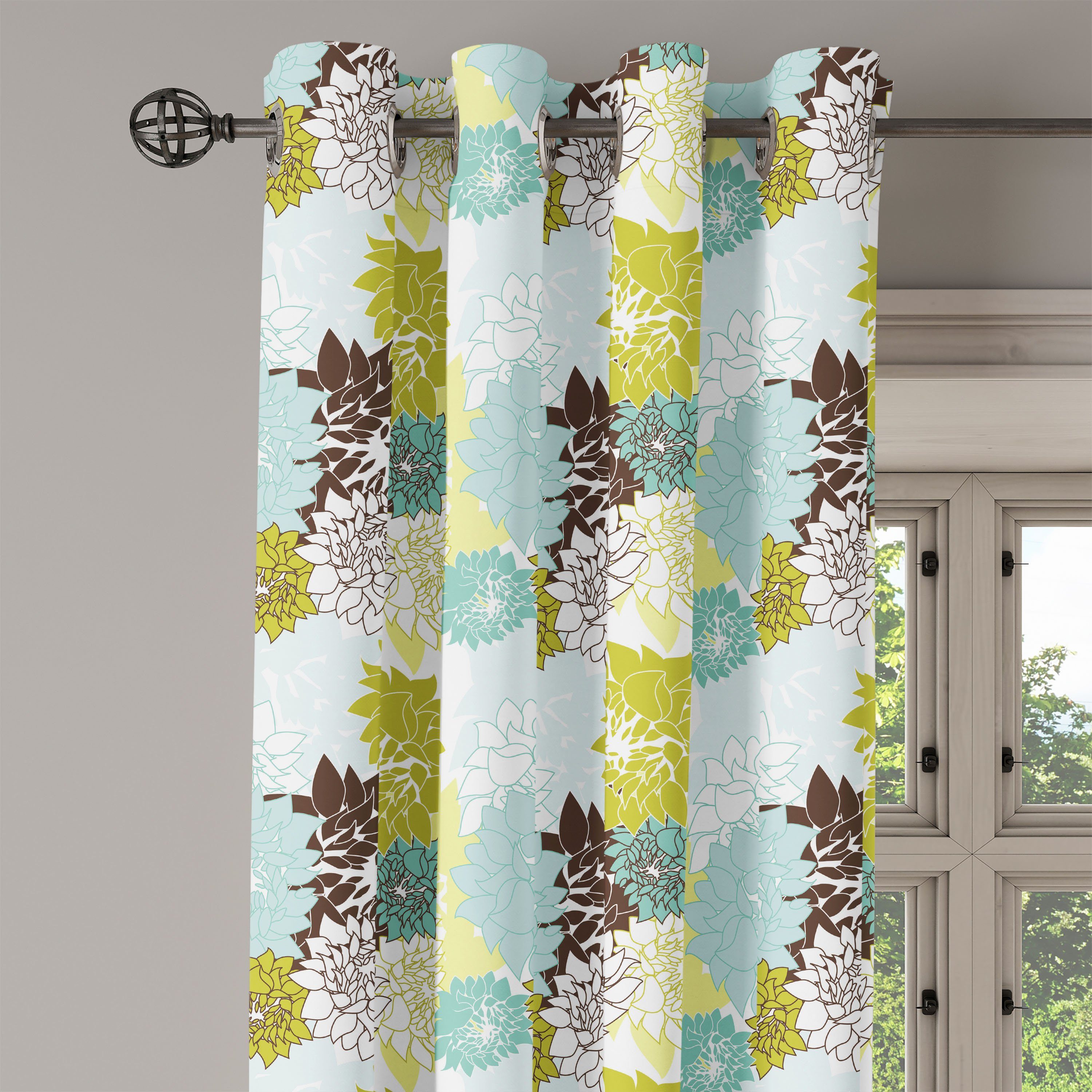 Wohnzimmer, Abakuhaus, für Pastellwild Blumen Gardine Schlafzimmer Blätter 2-Panel-Fenstervorhänge Dekorative