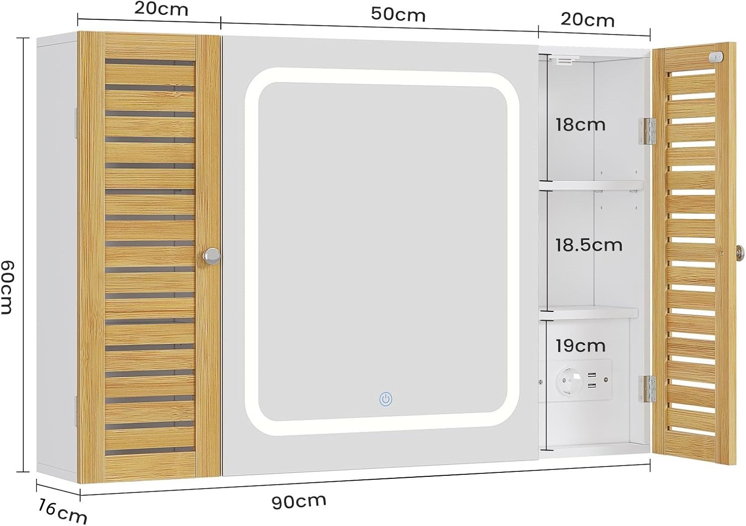 MSMASK Spiegelschrank mit LED-Beleuchtung und Steckdose, günstig online kaufen