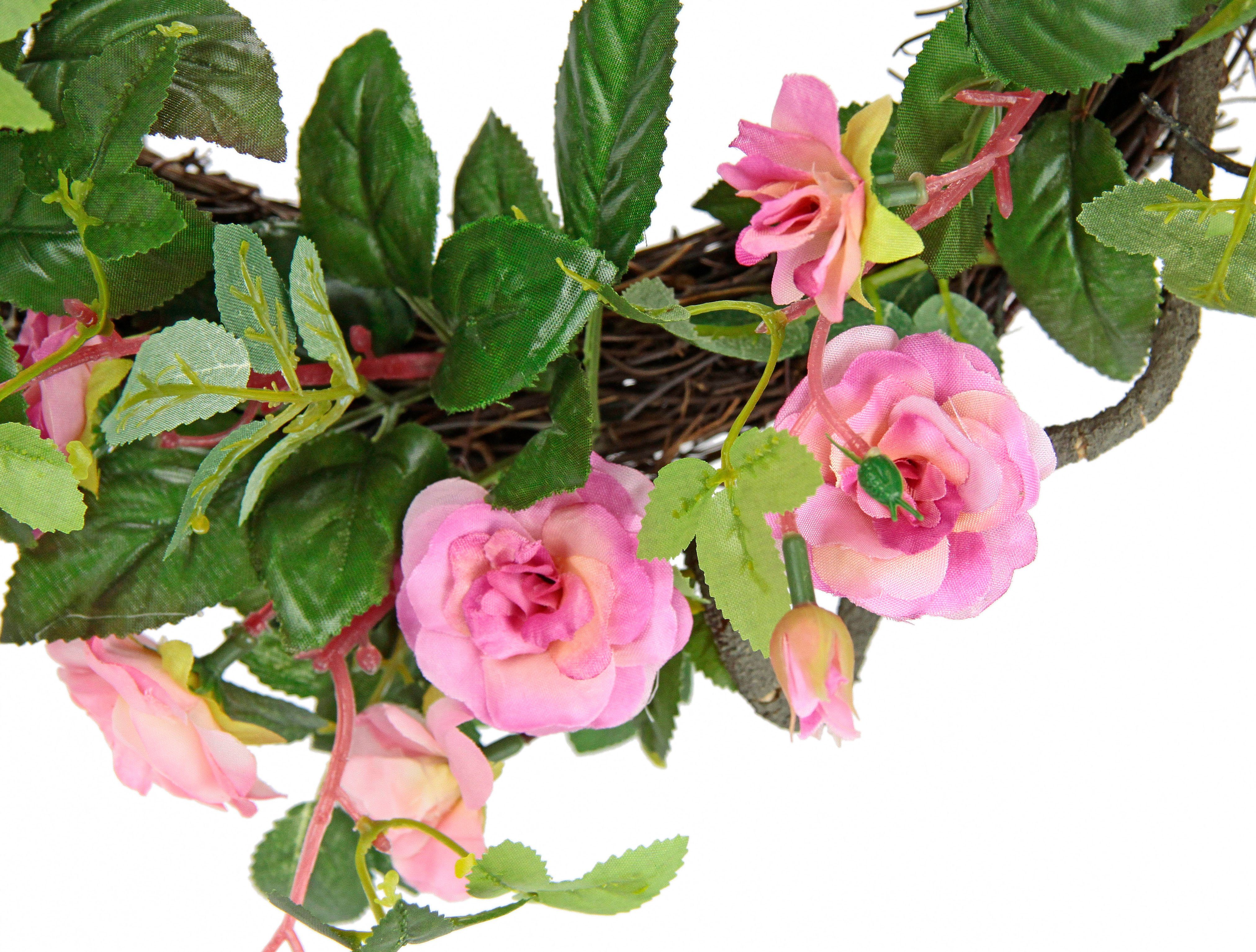 Kunstkranz Wildrosen, Höhe I.GE.A., cm, 8 Rosenblüten weiß/rosa Rosenkranz, Türkranz