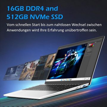 Auusda Notebook (Intel Celeron N95, 512, 512 GB SSD, Bis zu 3,4 GHz Fingerabdruck-Entsperrung Webcam zwei Lautsprechern)