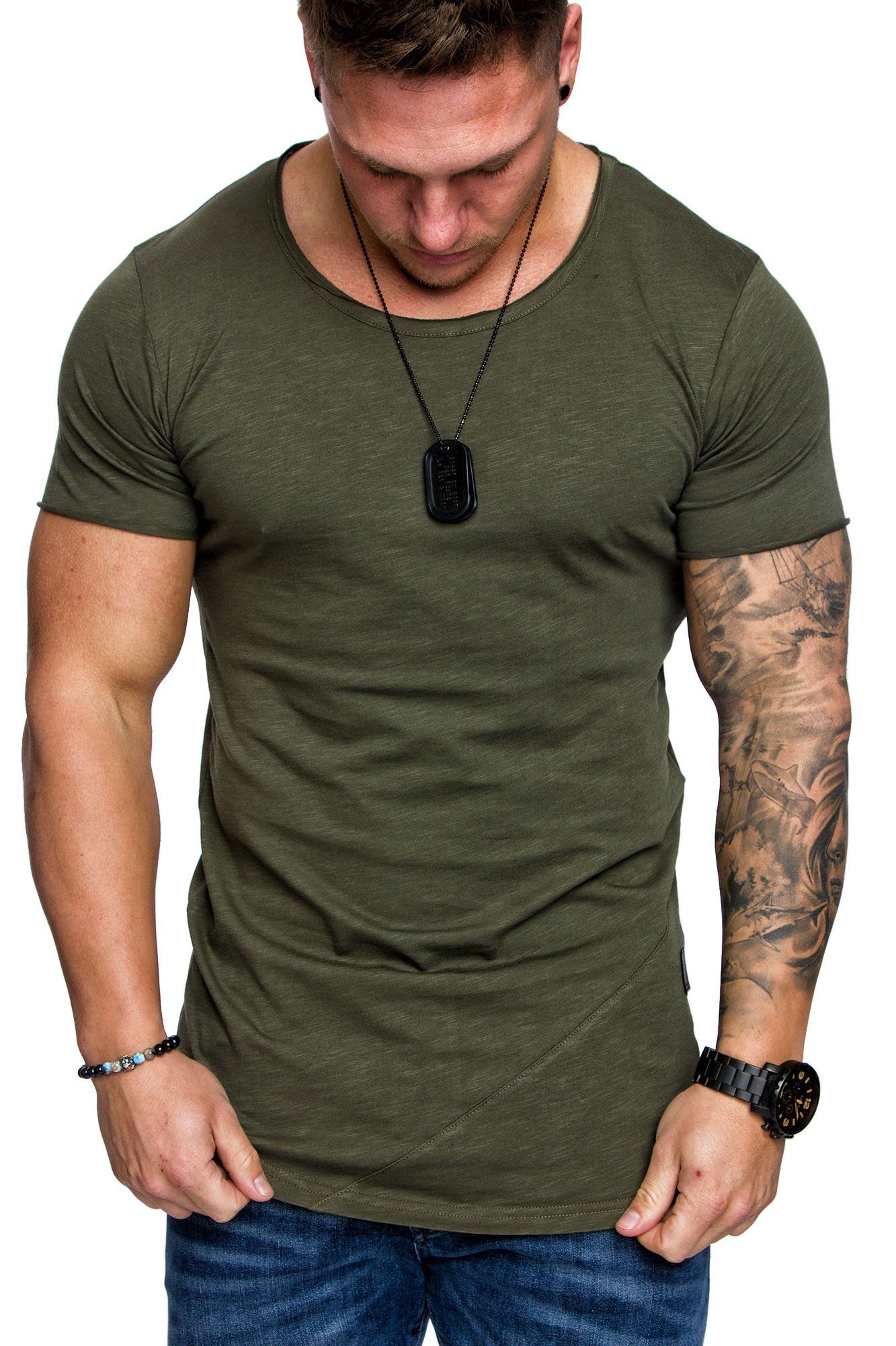 Amaci&Sons T-Shirt AUSTIN Herren Oversize Vintage Zipper Crew Neck Rundhals günstig online kaufen