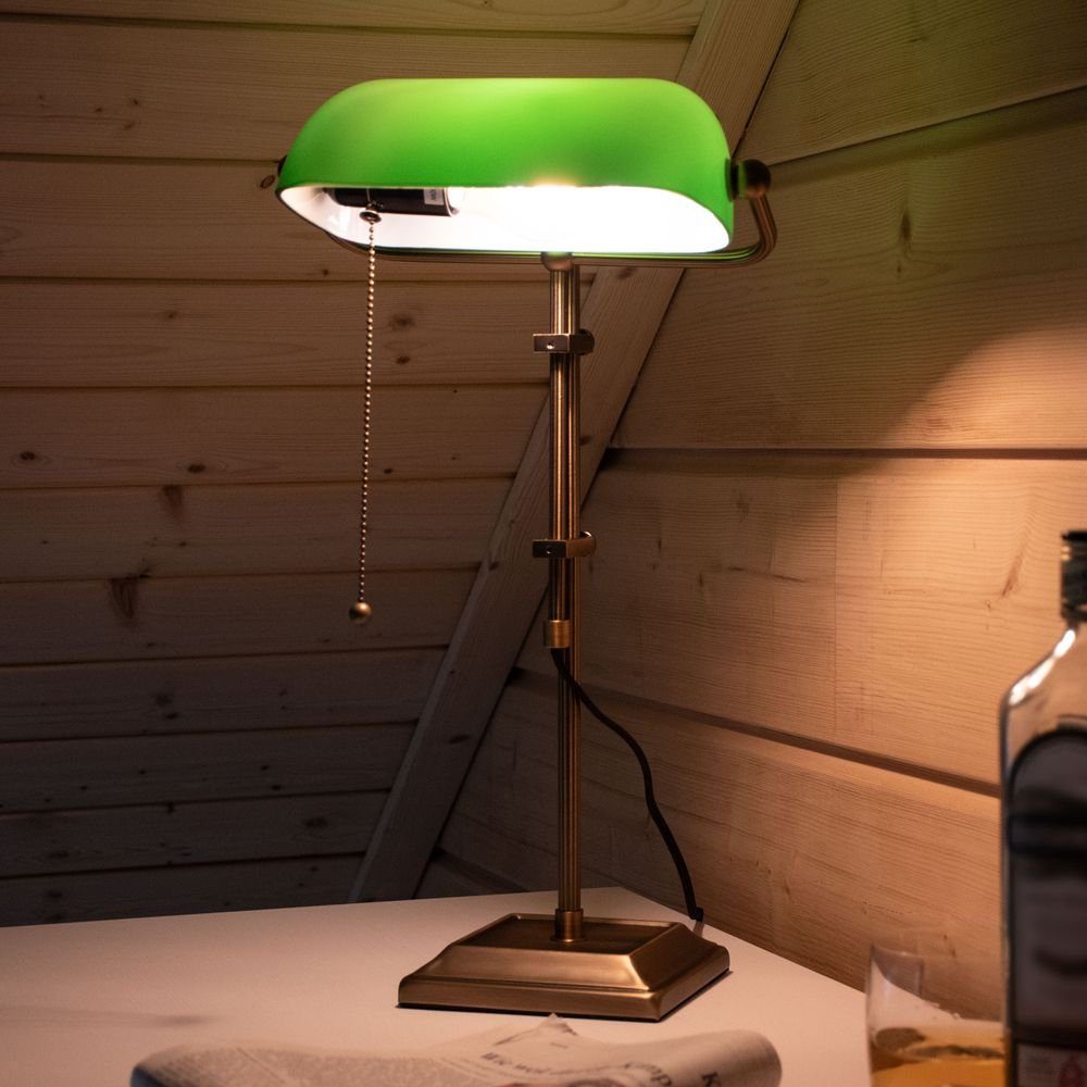 Tischleuchte, Lampe Schreib Bronze nicht Tisch Nacht etc-shop Antik Beleuchtung Leuchtmittel grün Zimmer inklusive, LED Schlaf