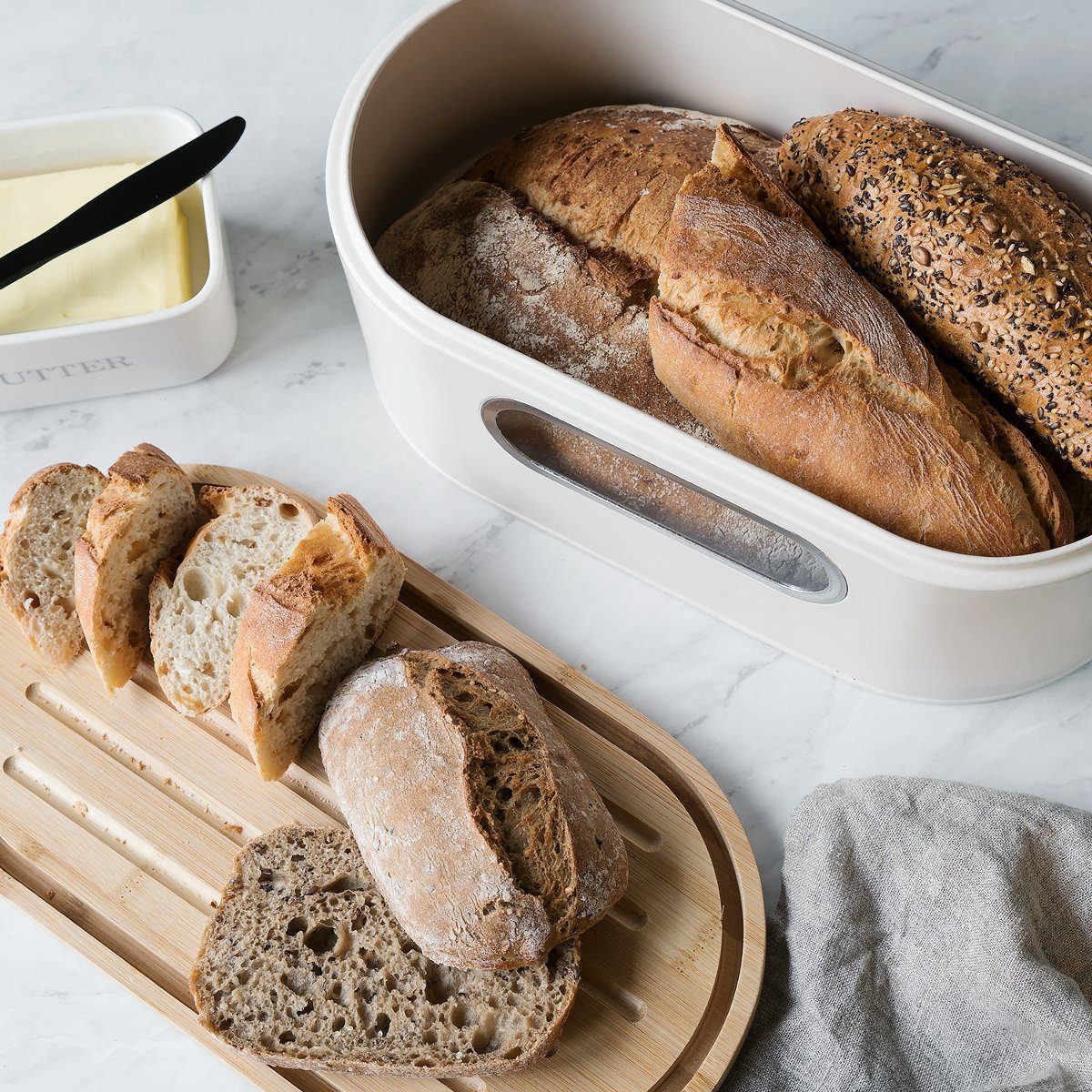 Küche oval, Brottopf Bambus Eisen - Brotkasten Navaris Holzdeckel mit Brotbox aus