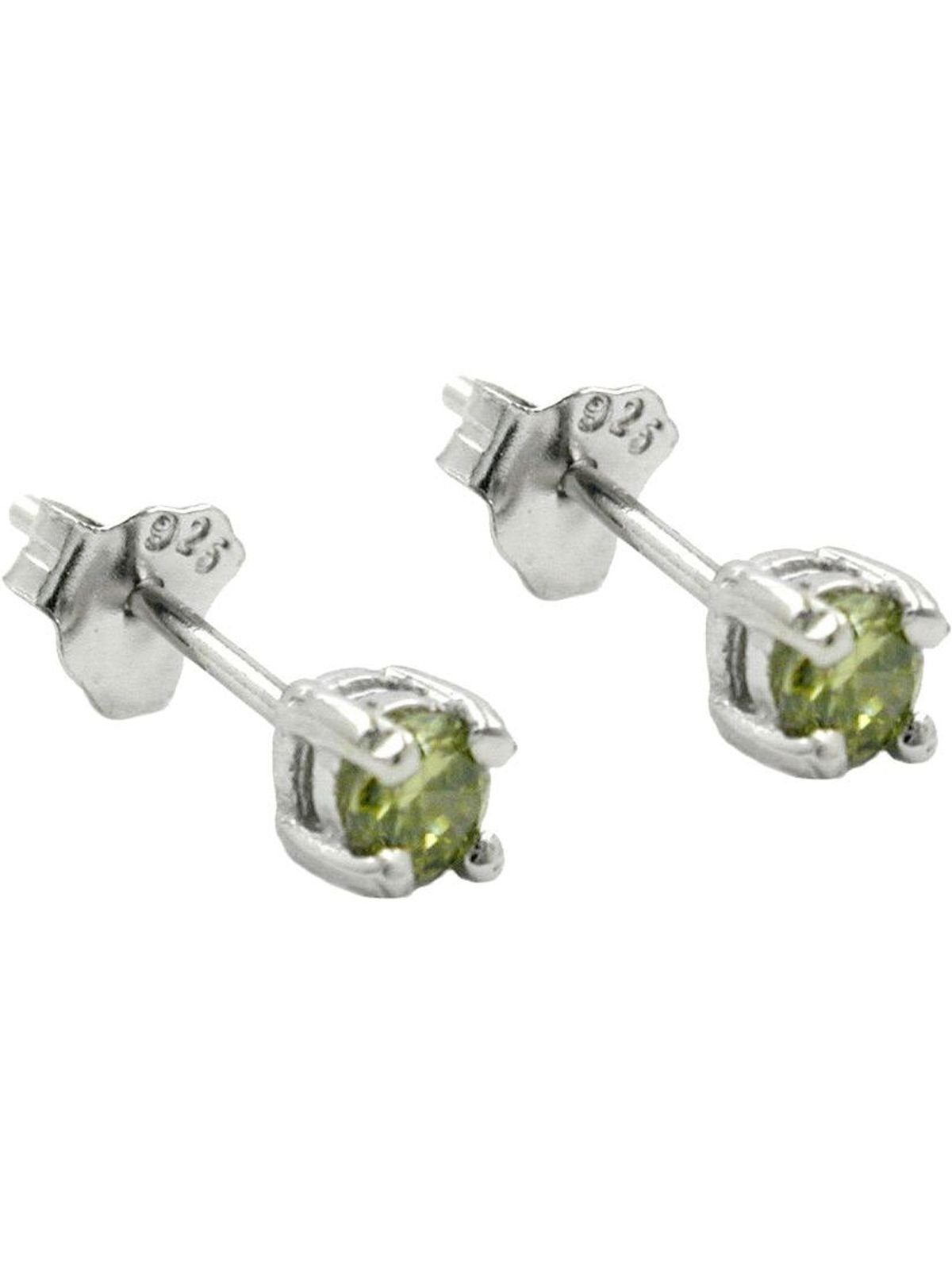 Glasstein Ohrring Paar 3mm Silber Gallay oliv Ohrstecker (1-tlg) rhodiniert 925