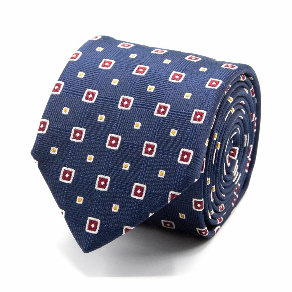 BGENTS Krawatte Seiden-Jacquard Krawatte mit geometrischem Muster Breit (8cm) Dunkelblau