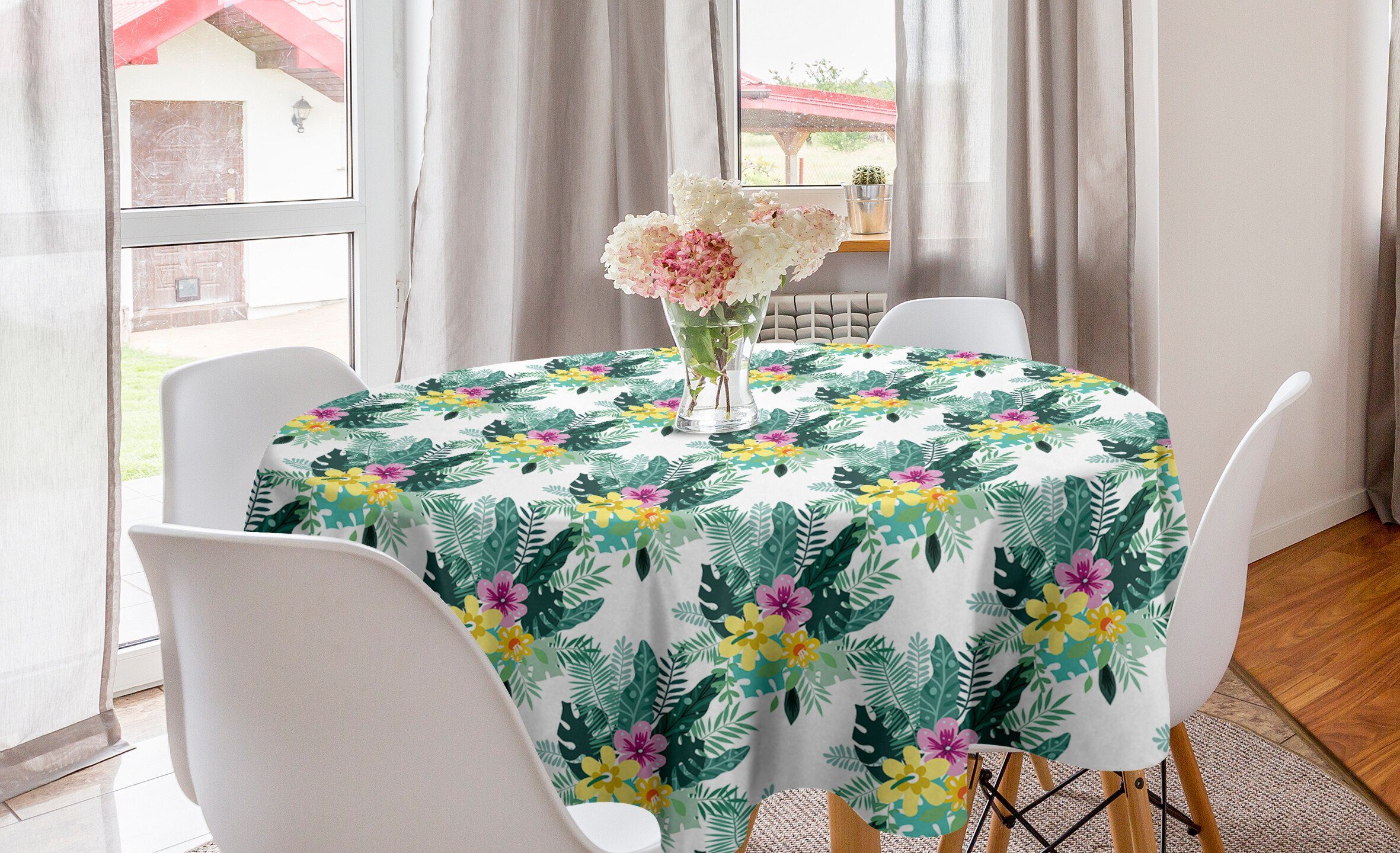 Abakuhaus Tischdecke Kreis Tischdecke Abdeckung für Esszimmer Küche Dekoration, Philodendron Hawaii Fun Bouquet