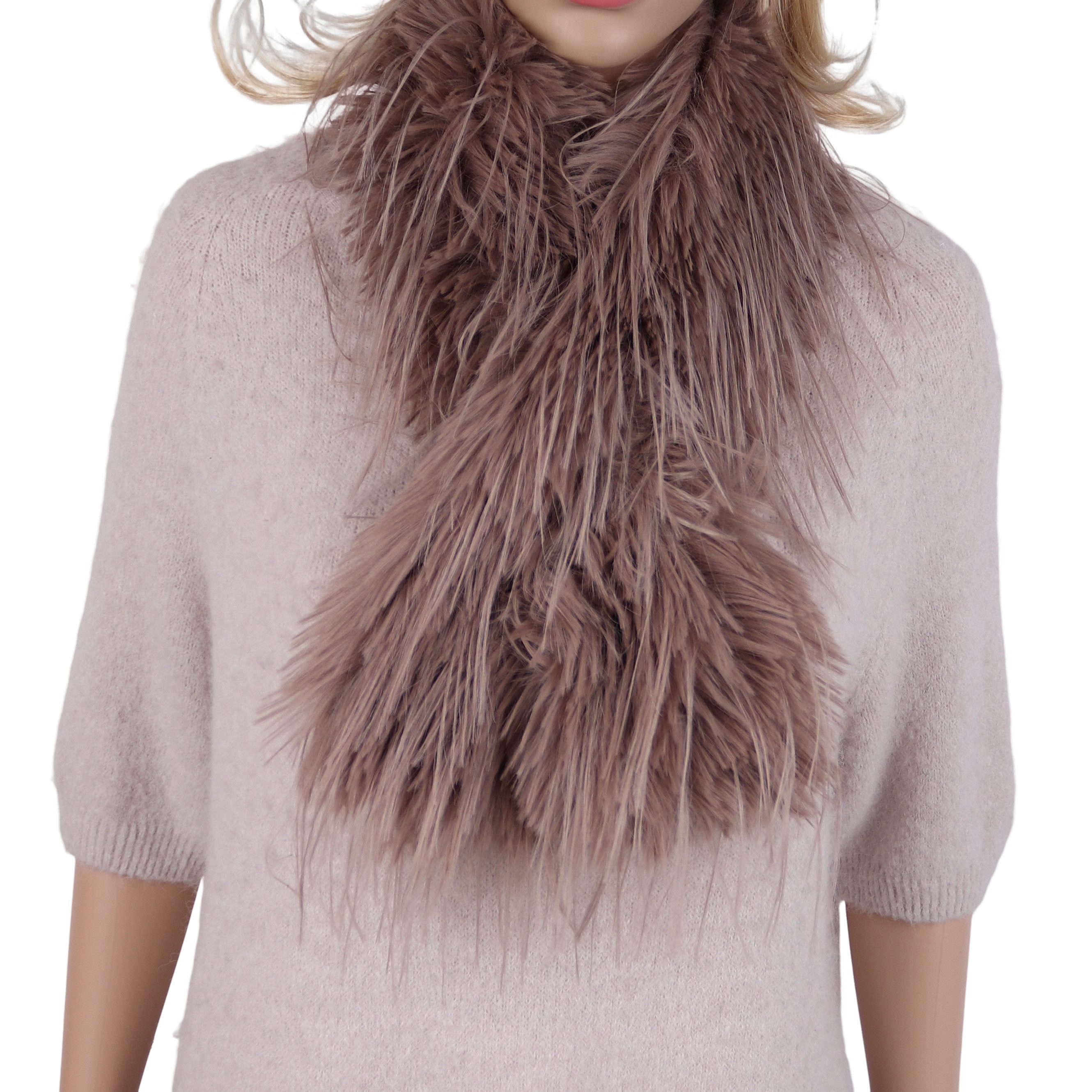 MIRROSI Modeschal Damen Kunstfell Schal 10x90 cm – weicher Fellschal aus 100% Viskose, Damen Halstuch ideal für Herbst und Winter