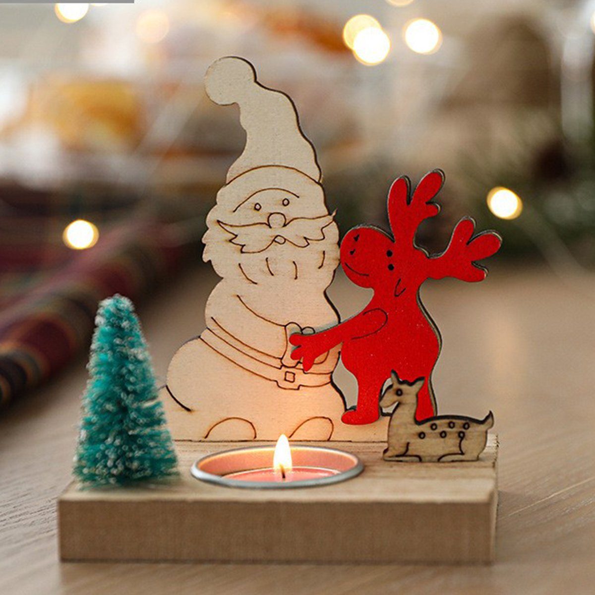 XDeer Teelichthalter Weihnachts Teelichthalter Holz Kerzenhalter Den Schreibtisch, Weihnachts Kerzenständer Adventsleuchter Tischdekoration | Teelichthalter
