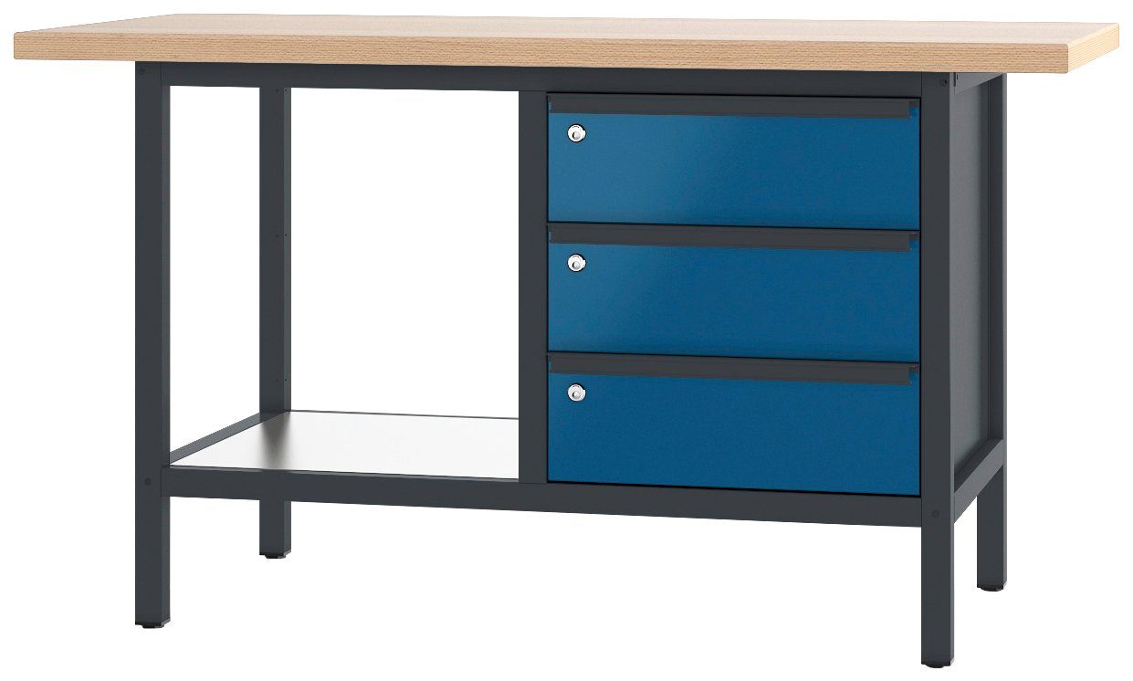 PADOR Werkbank 21 S 03, Höhe/Länge: 85,5x150 cm anthrazit/blau