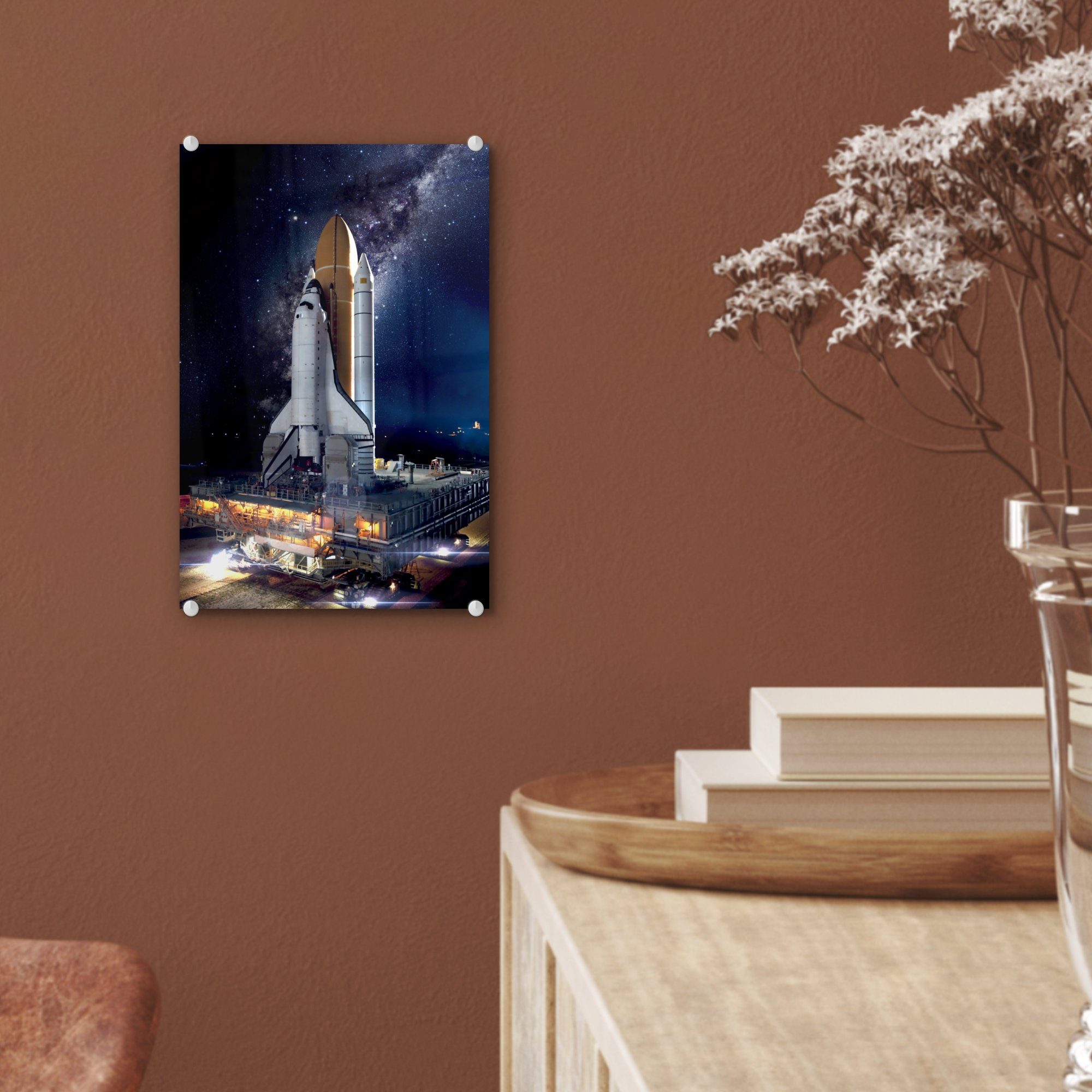 Weltraum Bilder Acrylglasbild St), - - Glasbilder Wandbild - auf Rakete - auf Wanddekoration - Foto (1 Glas Sterne, Glas MuchoWow