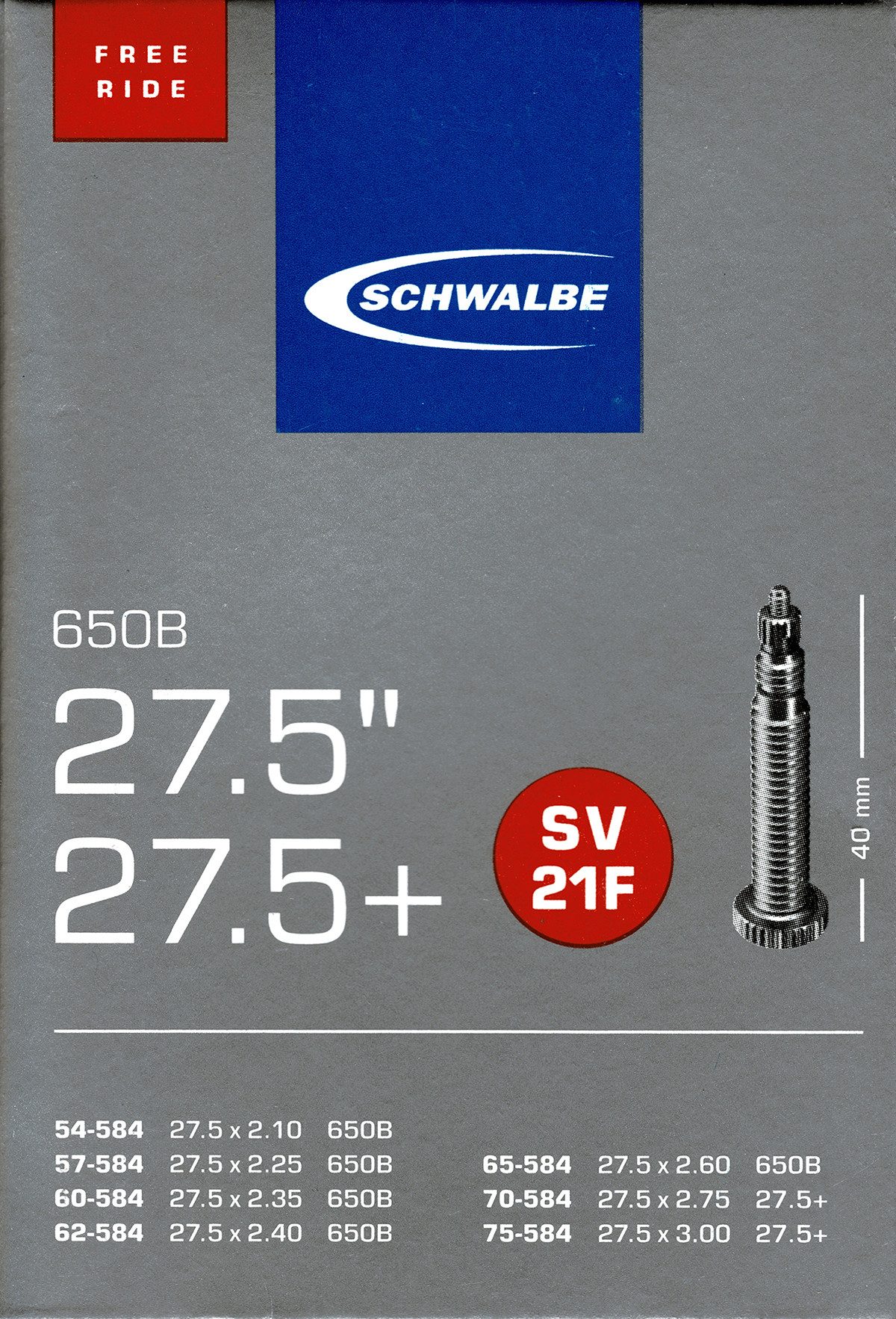 Schwalbe Fahrradschlauch Schwalbe SV 21 F 27,5 Zoll Freeride 27.5+ " MTB 27,5 Plus SV21F, 27.5