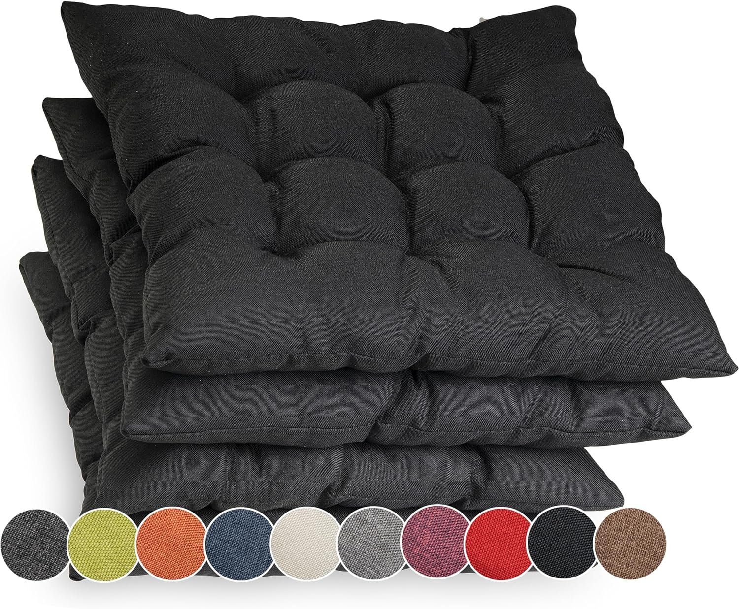 sunnypillow Stuhlkissen 4er Set Stuhlkissen mit Bändern Ontario, Schwarz