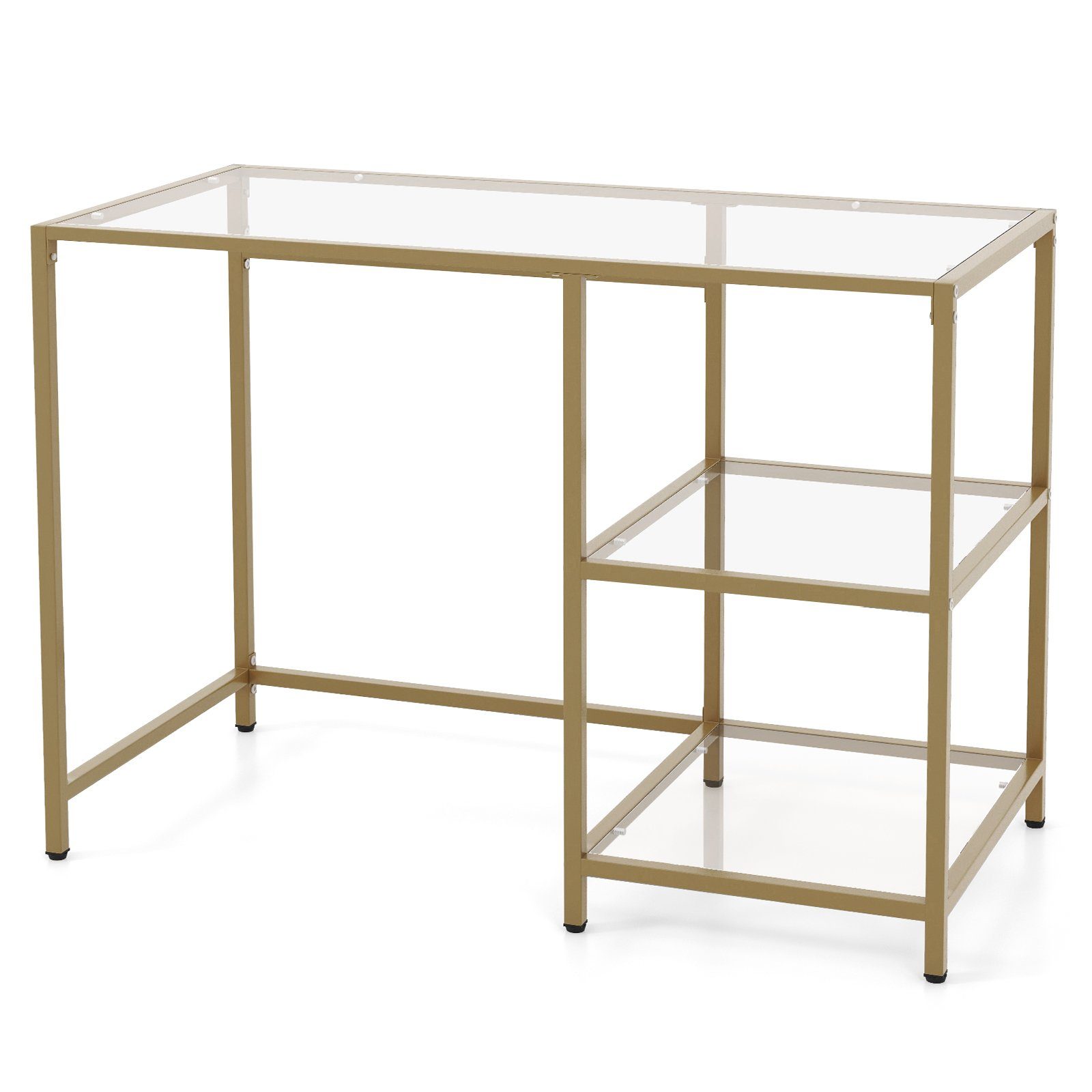 Konsolentisch, gold, aus 2 Glas, 51x106x76cm COSTWAY gehärtetem Regalen, mit